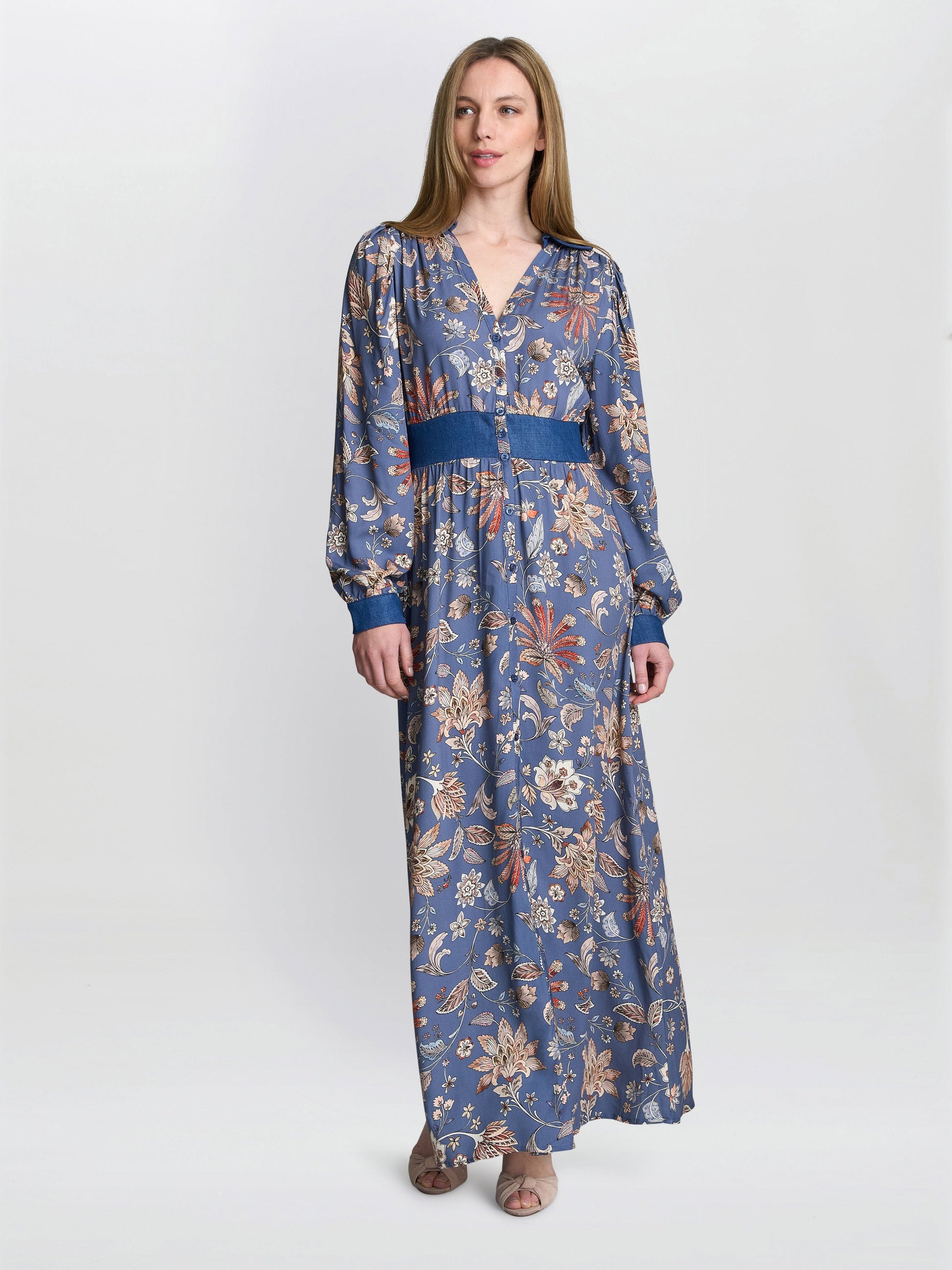  Regina Waisted Chambray Detail Dress