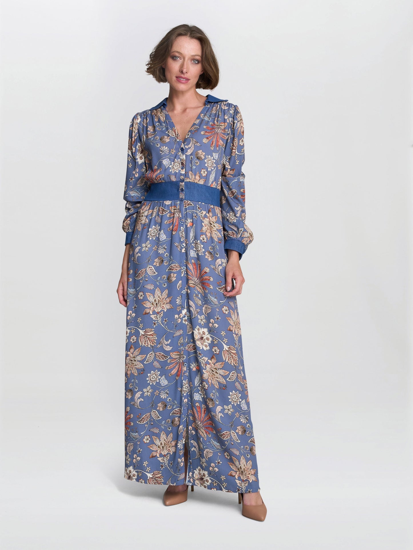  Regina Waisted Chambray Detail Dress