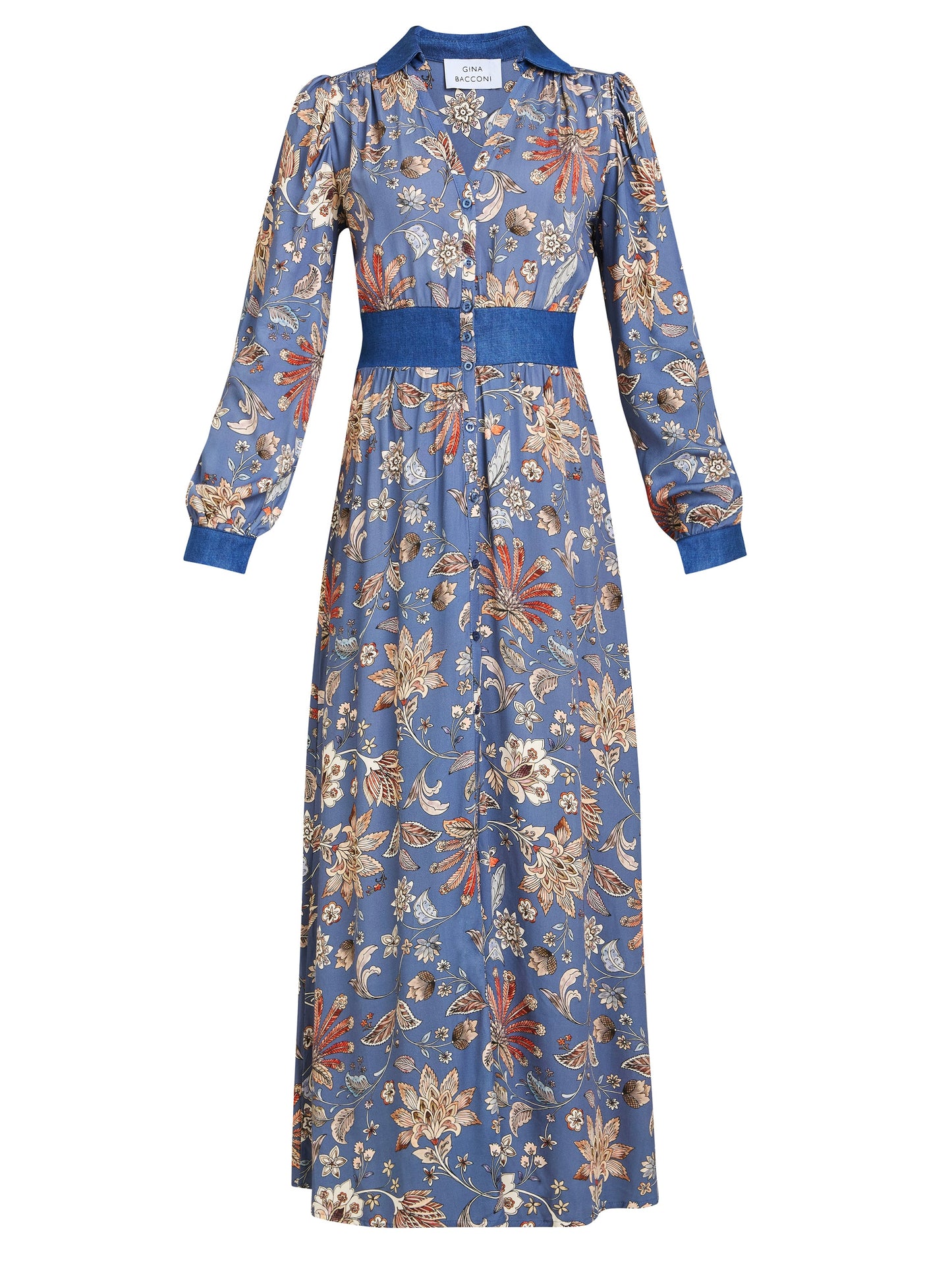  Regina Waisted Chambray Detail Dress