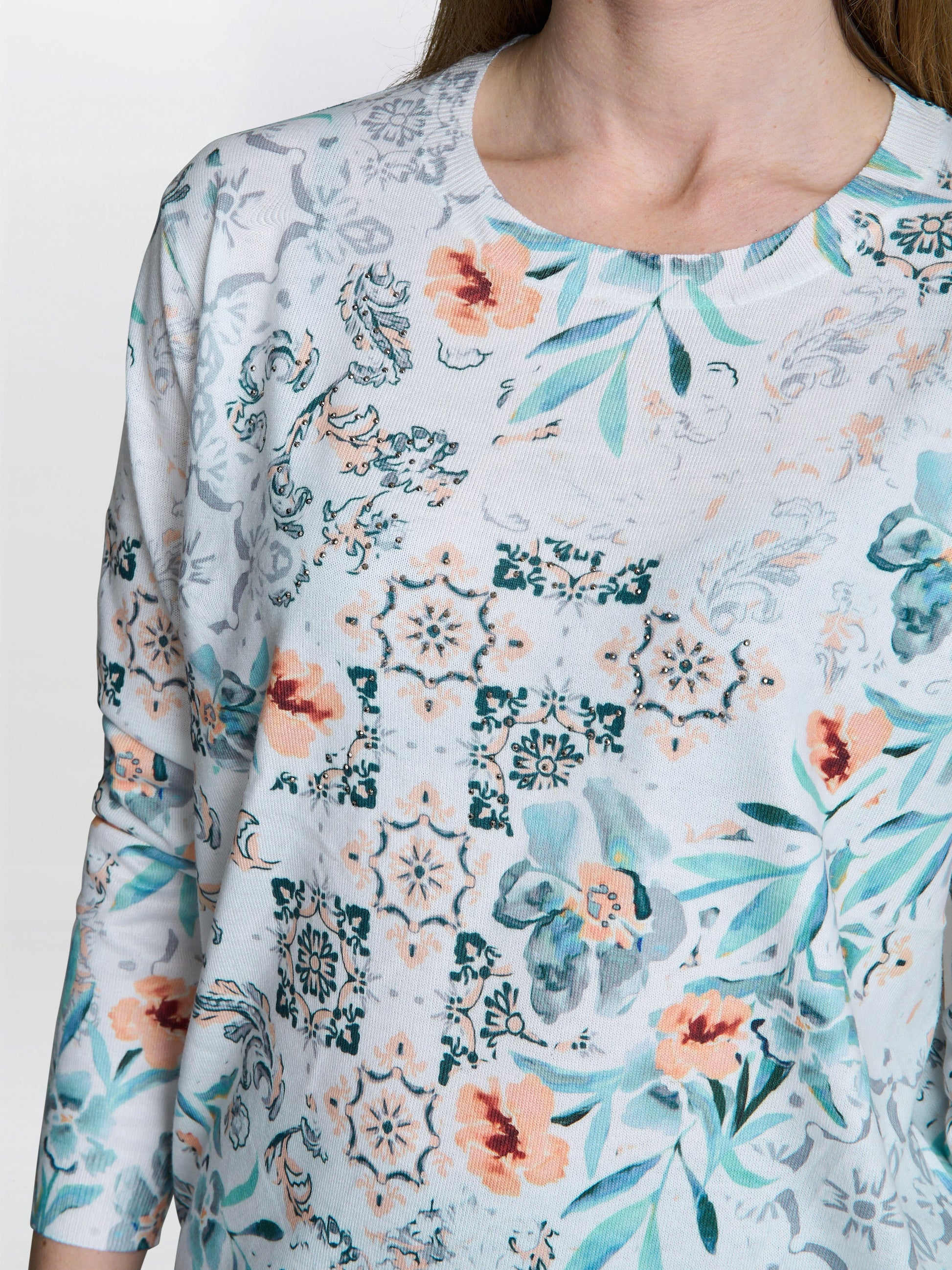  Violetta Floral Print Sweater With Diamante Details