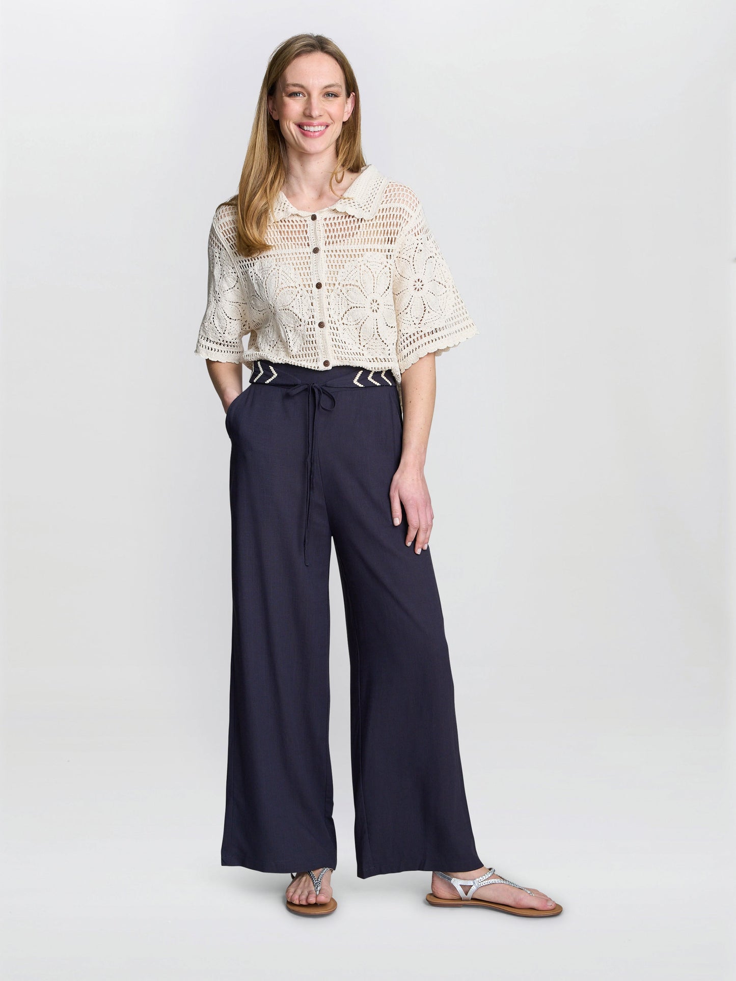  Blithe Chevron Detail Linen Trouser