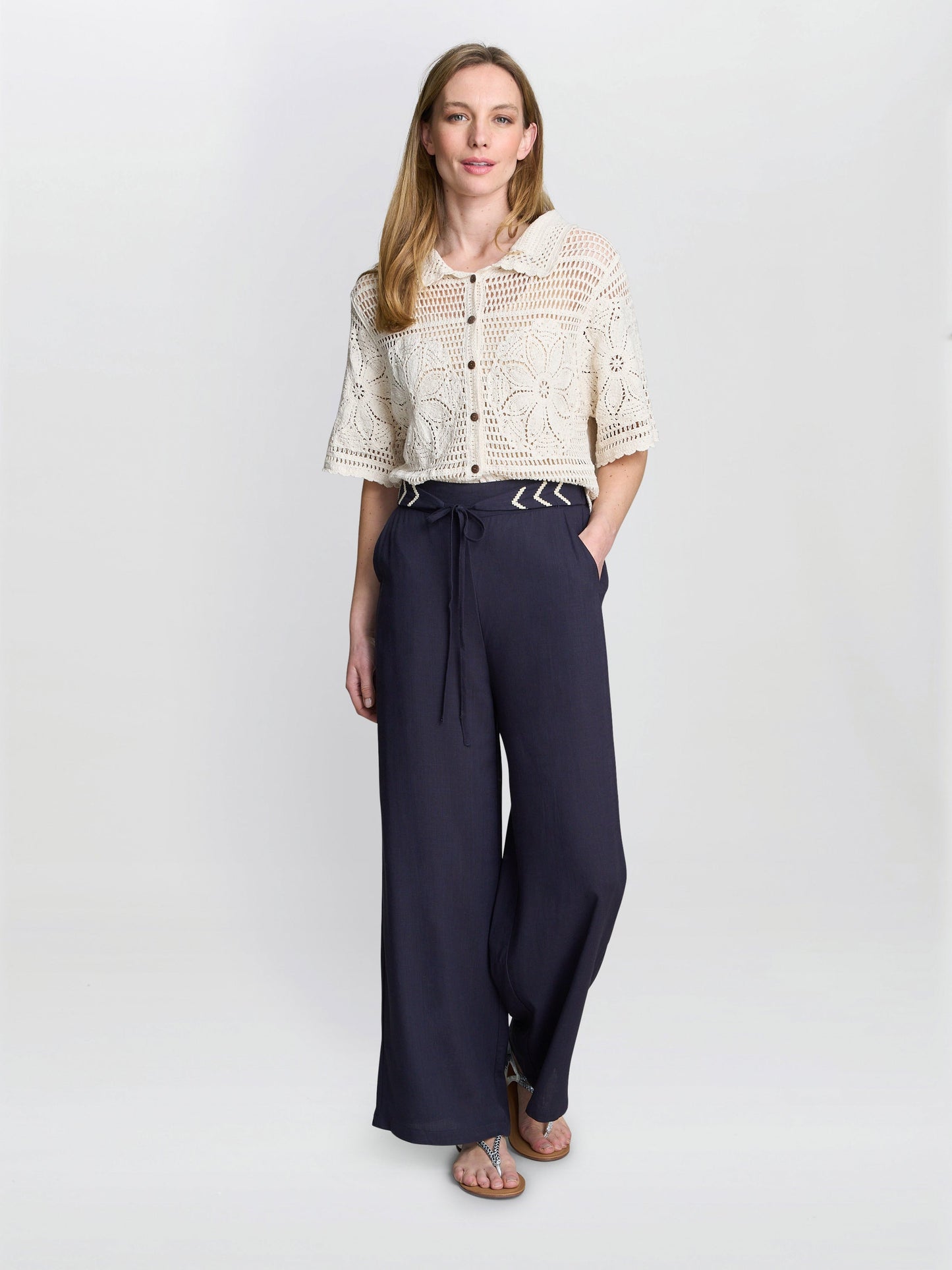  Blithe Chevron Detail Linen Trouser