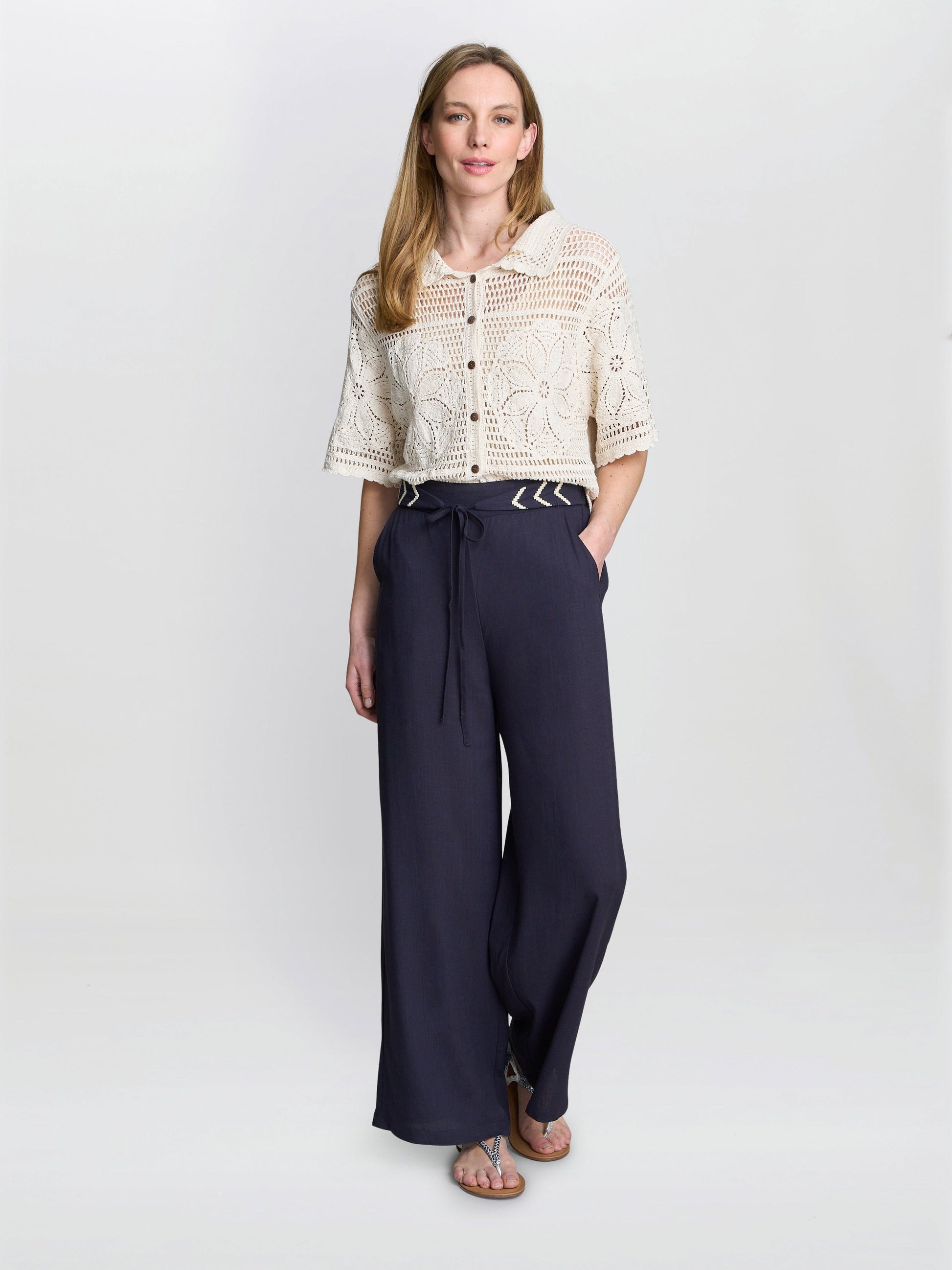  Blithe Chevron Detail Linen Trouser