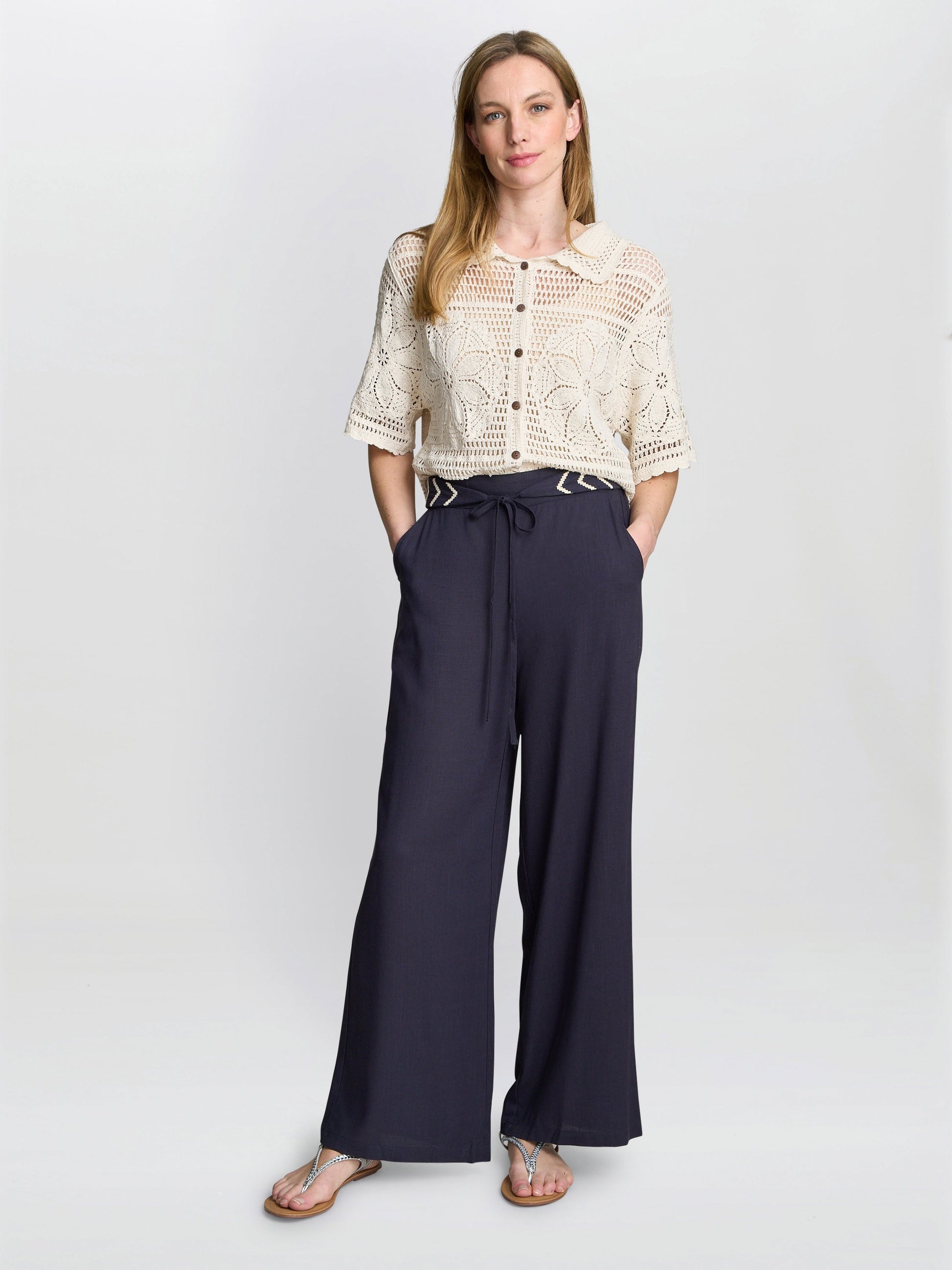 Blithe Chevron Detail Linen Trouser