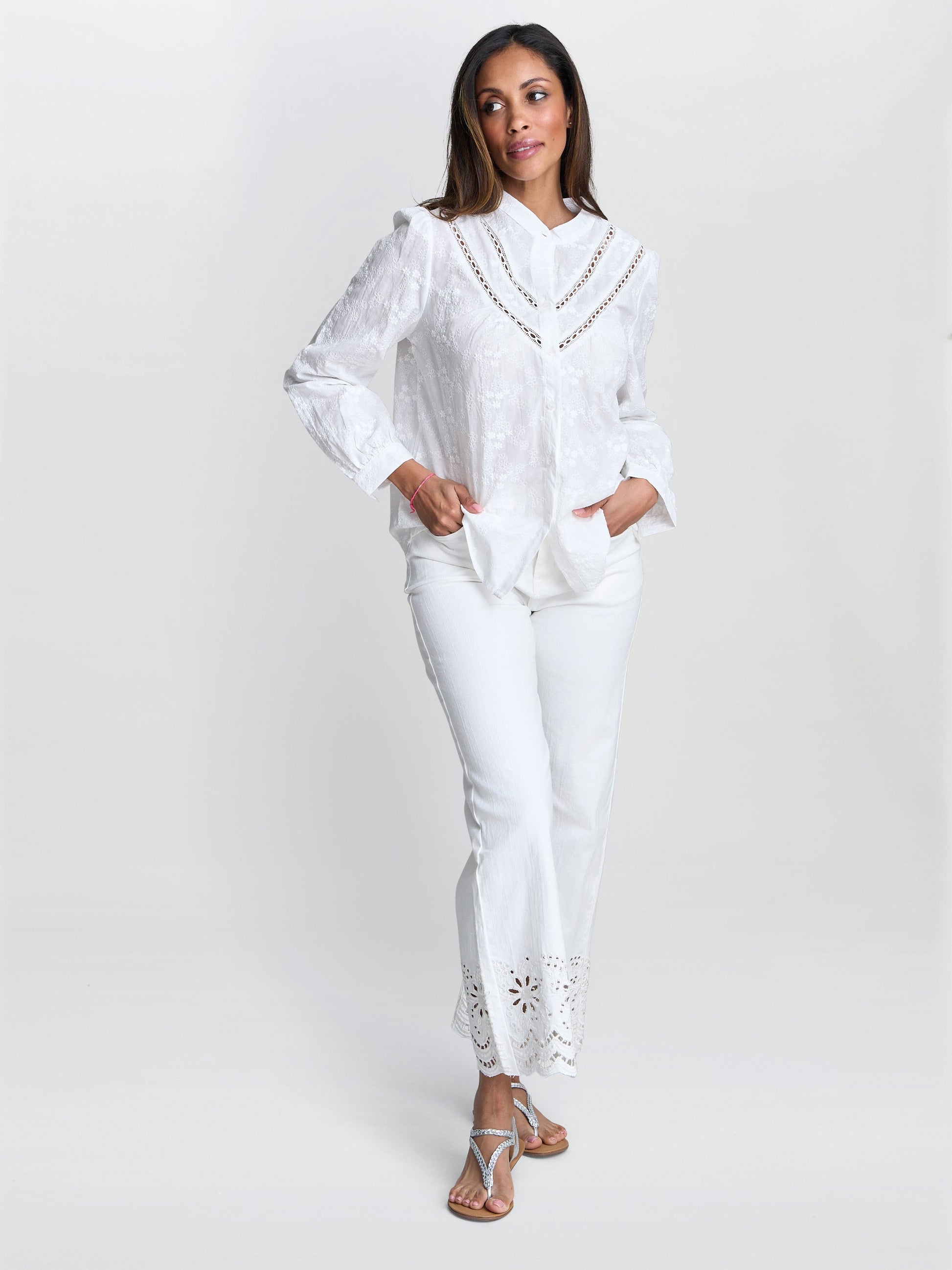  Cindi Embroidered Cotton Collarless Shirt