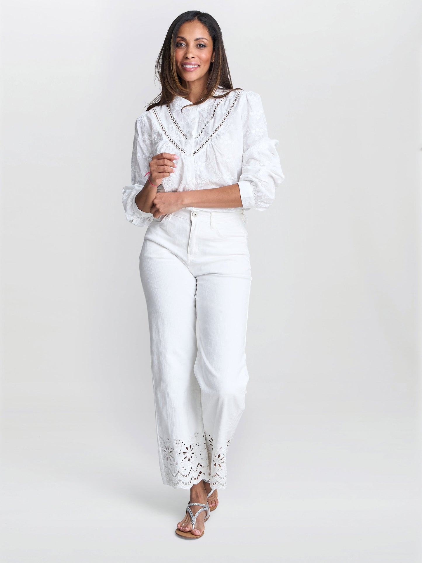  Cindi Embroidered Cotton Collarless Shirt