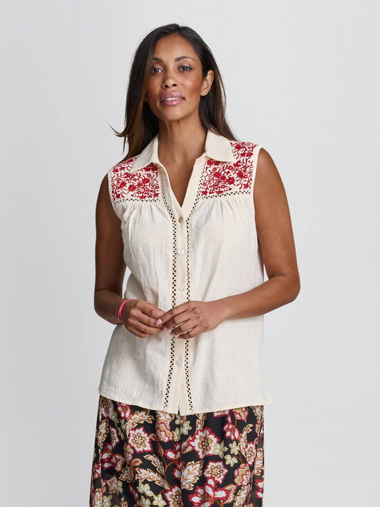  Claude Embroidered Cotton Sleeveless Shirt