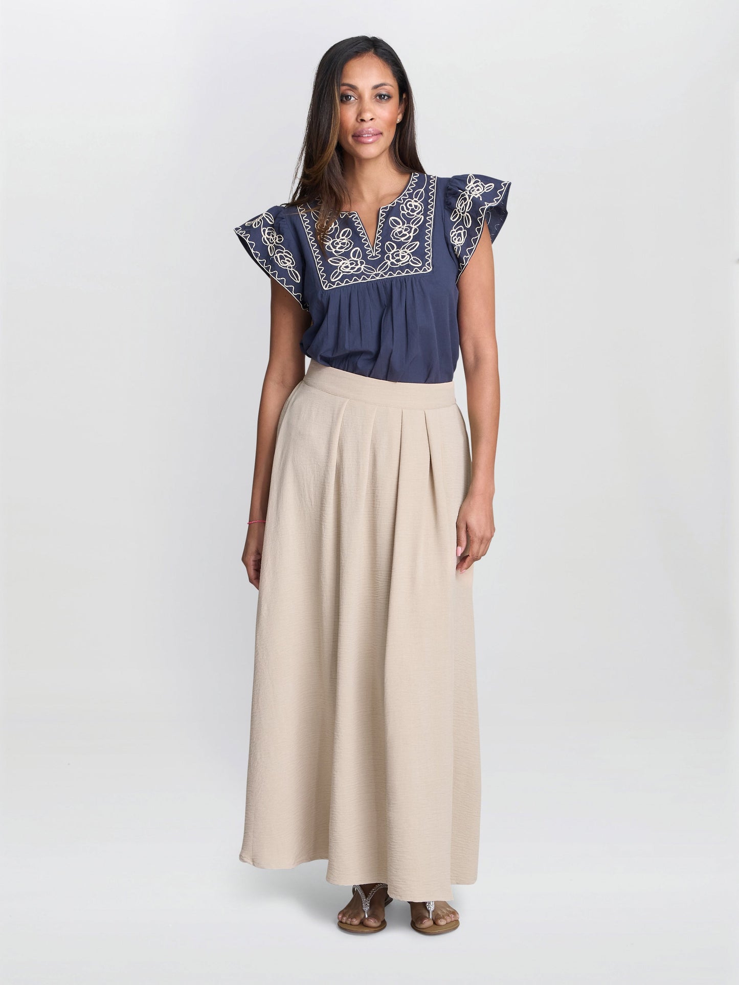  Cressa Embroidered Cotton Flutter Sleeve Top