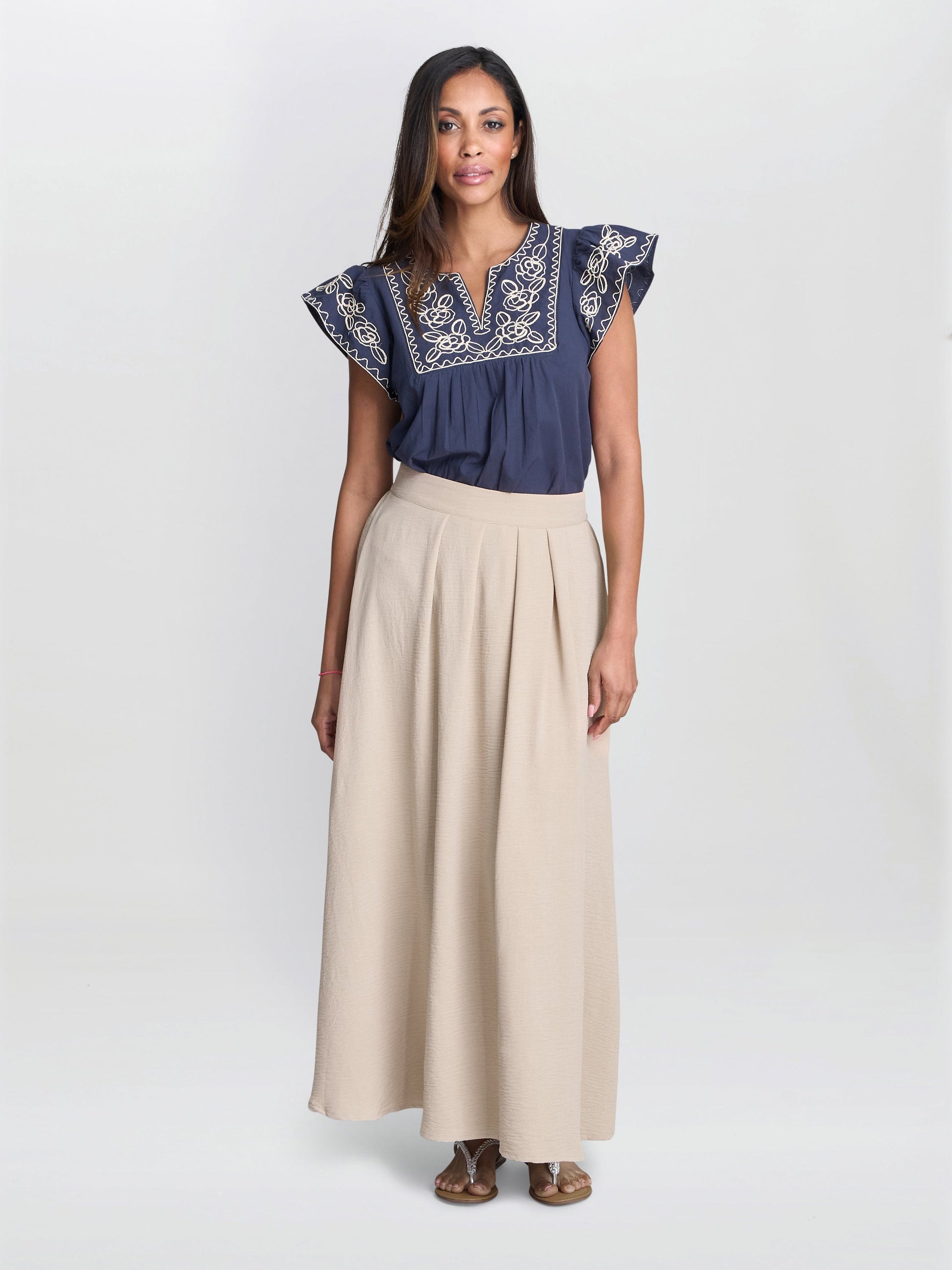  Cressa Embroidered Cotton Flutter Sleeve Top