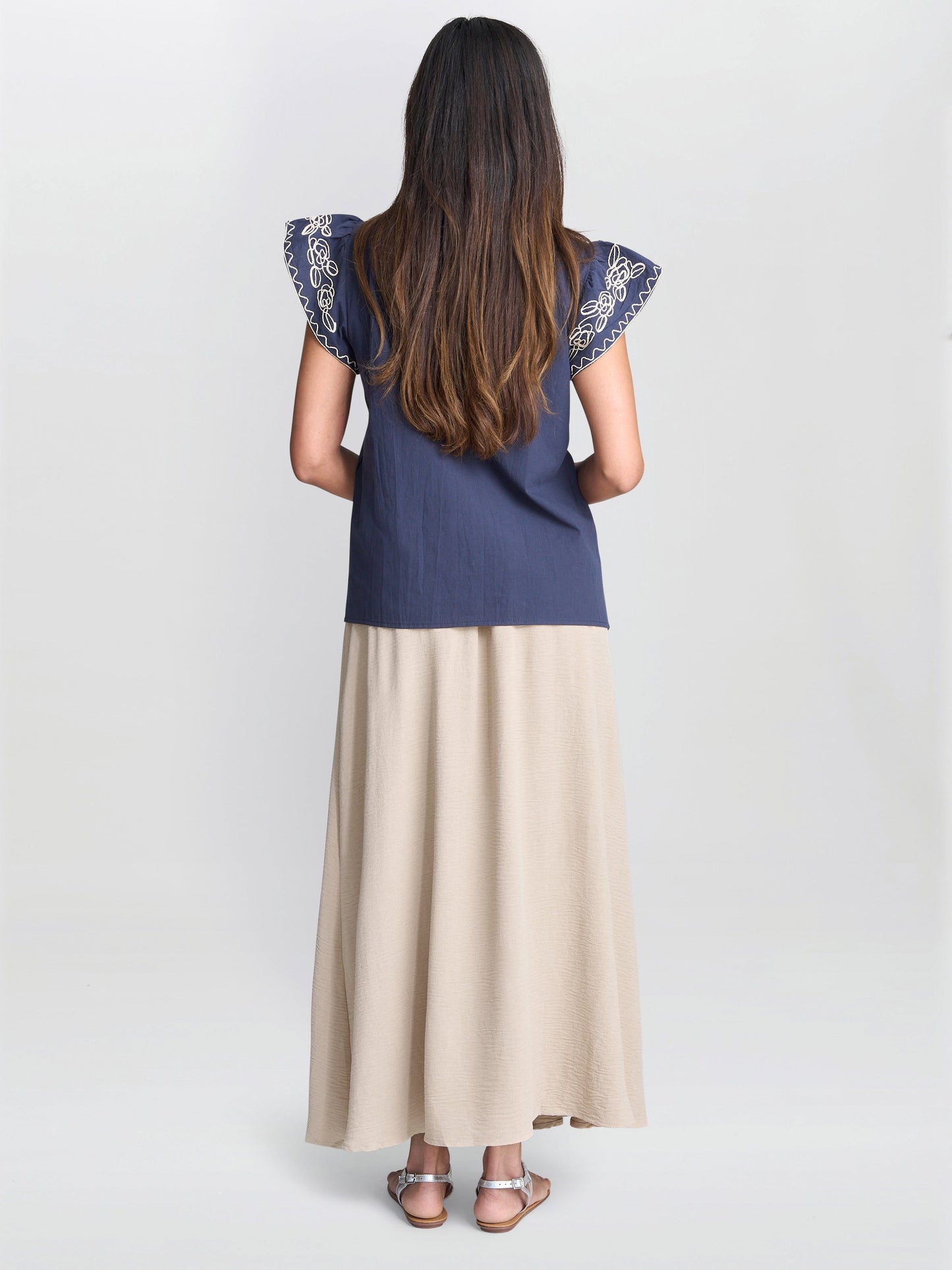  Cressa Embroidered Cotton Flutter Sleeve Top