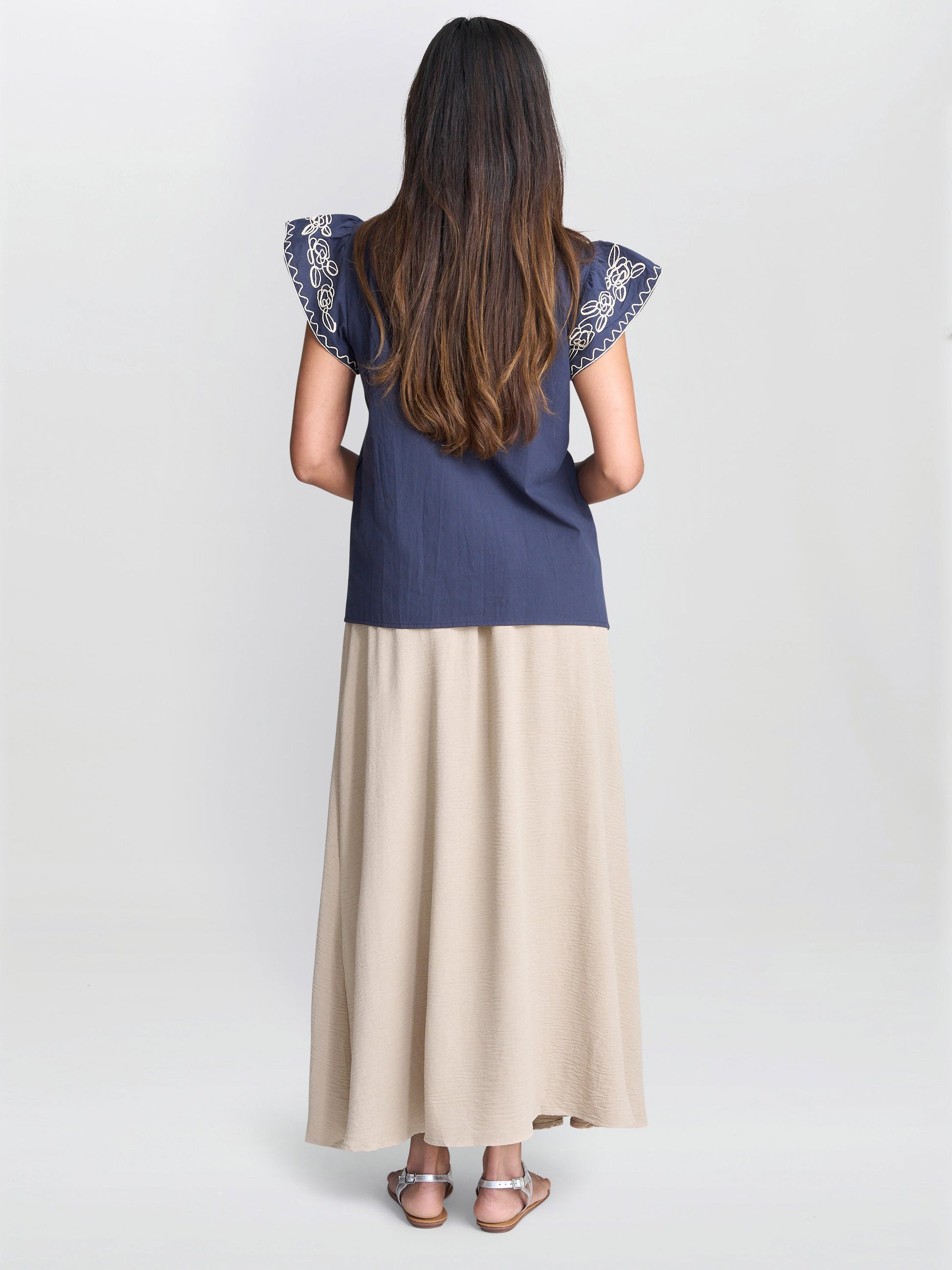  Cressa Embroidered Cotton Flutter Sleeve Top