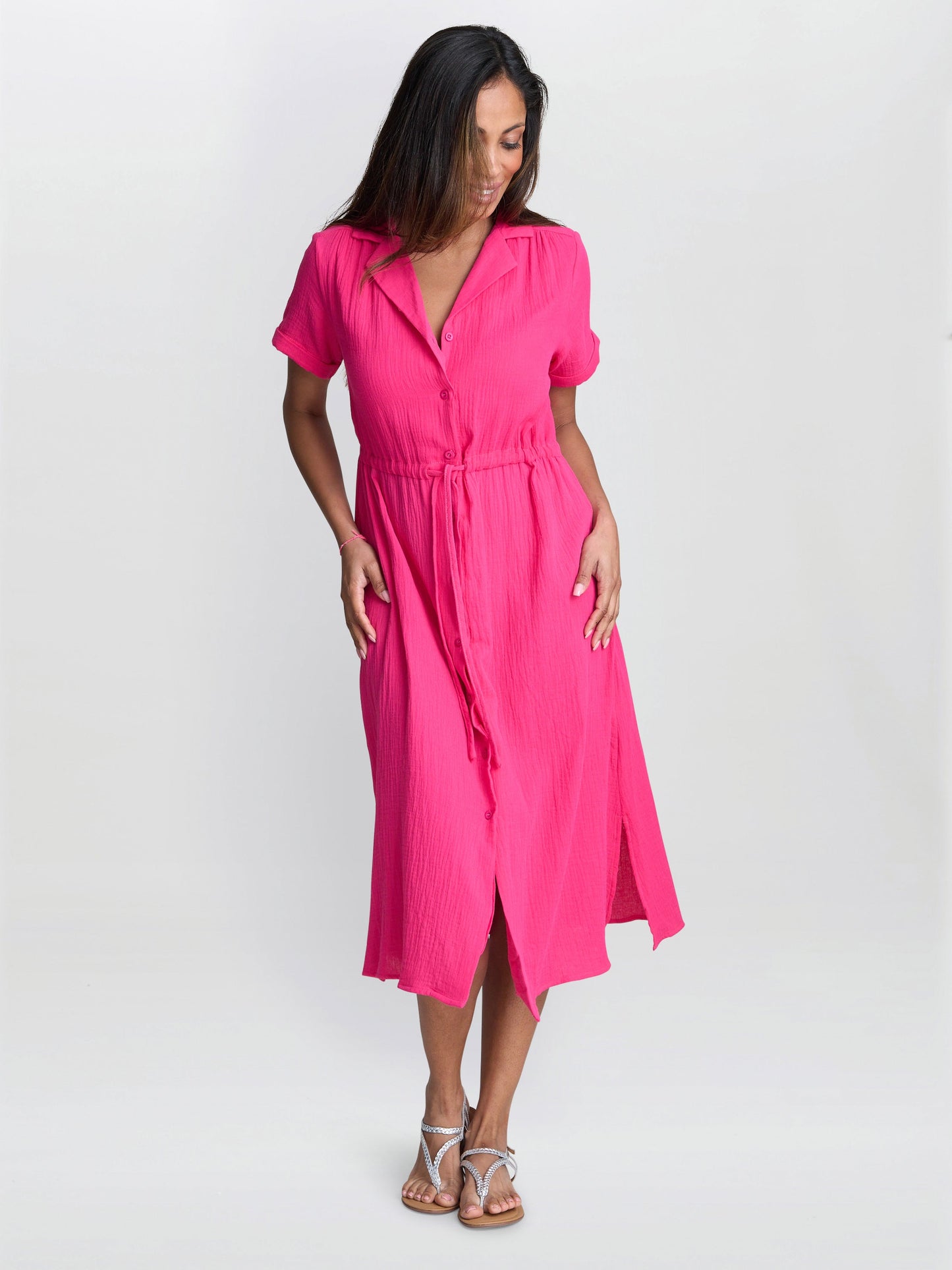  Dot Cotton Muslin Shirt Dress