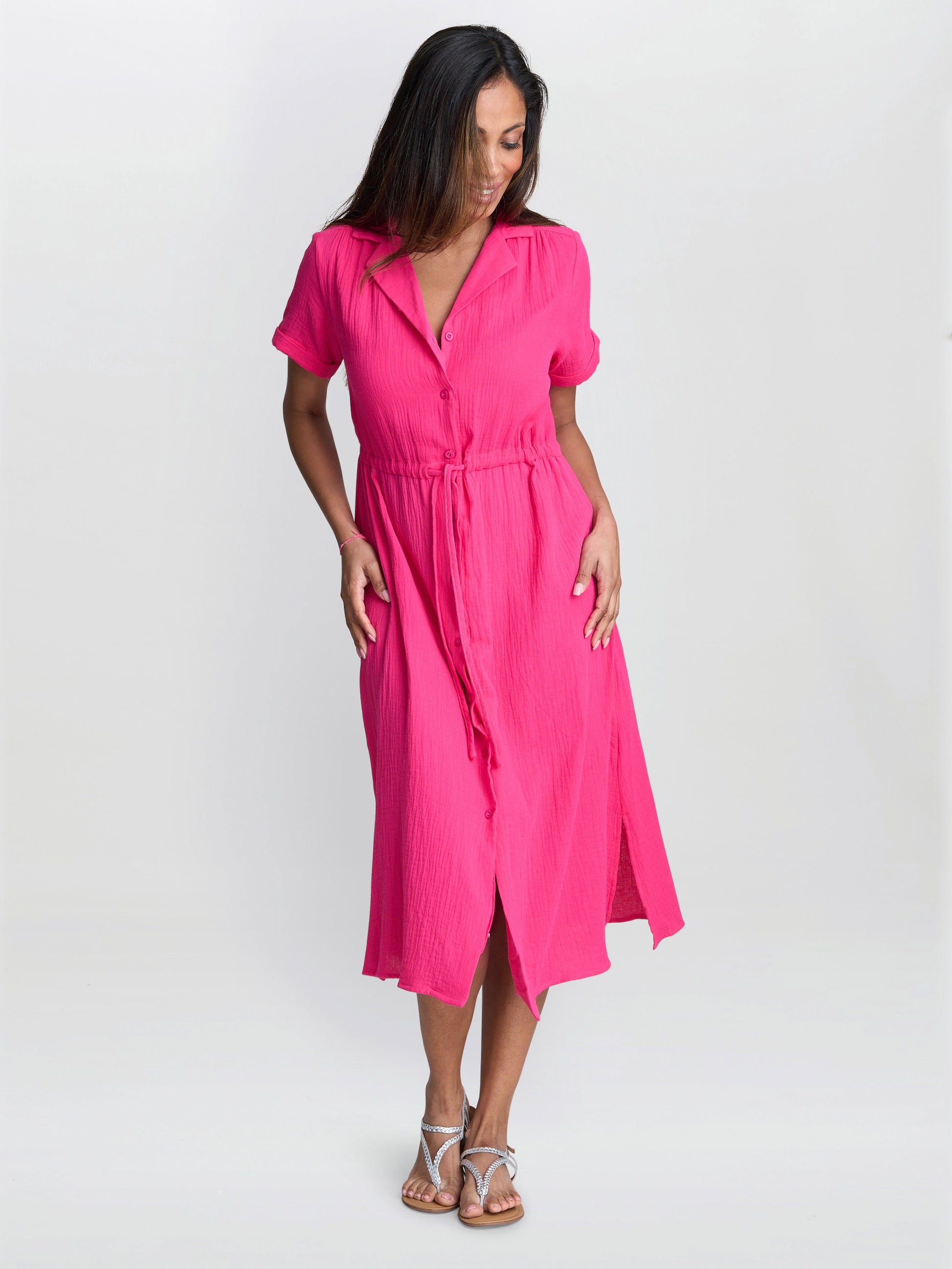  Dot Cotton Muslin Shirt Dress