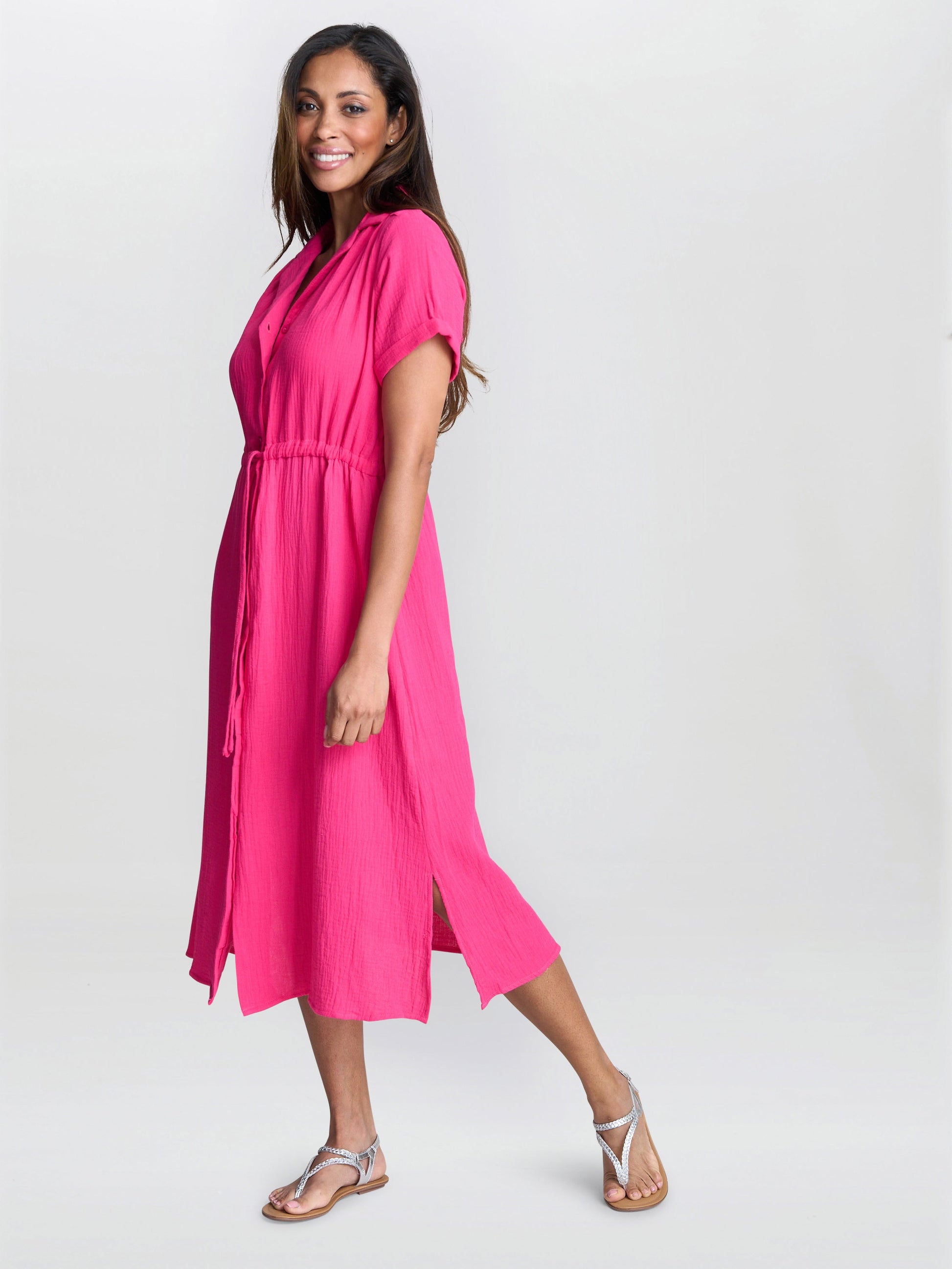  Dot Cotton Muslin Shirt Dress