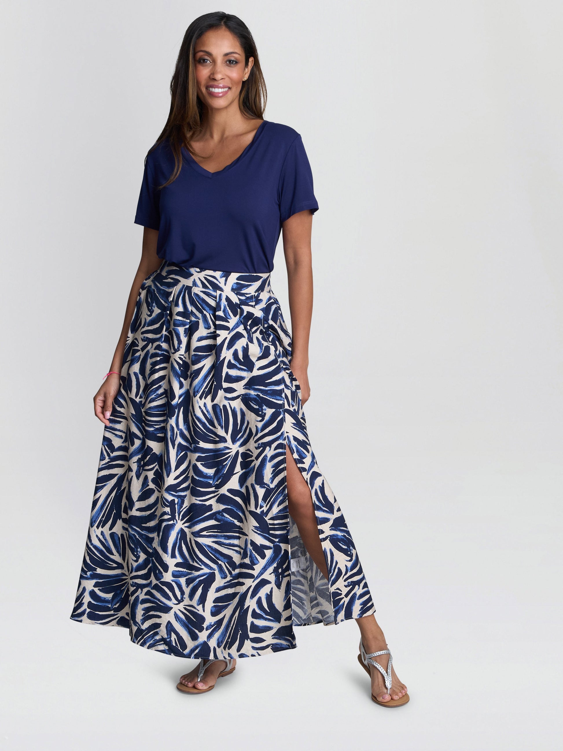  Enid Abstract Print Elastic Waist Skirt