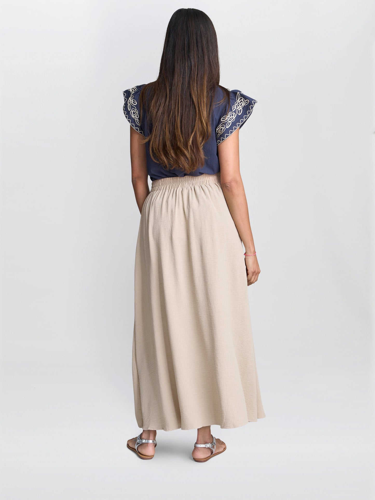  Ethel Beige Elastic Waist Skirt