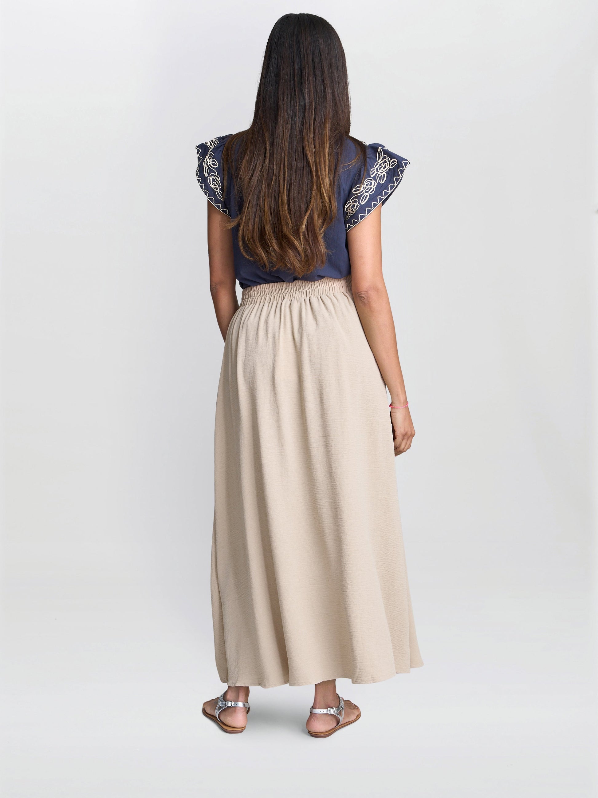  Ethel Beige Elastic Waist Skirt