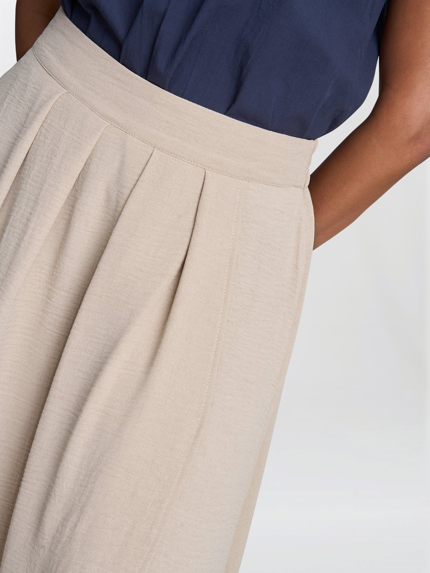  Ethel Beige Elastic Waist Skirt
