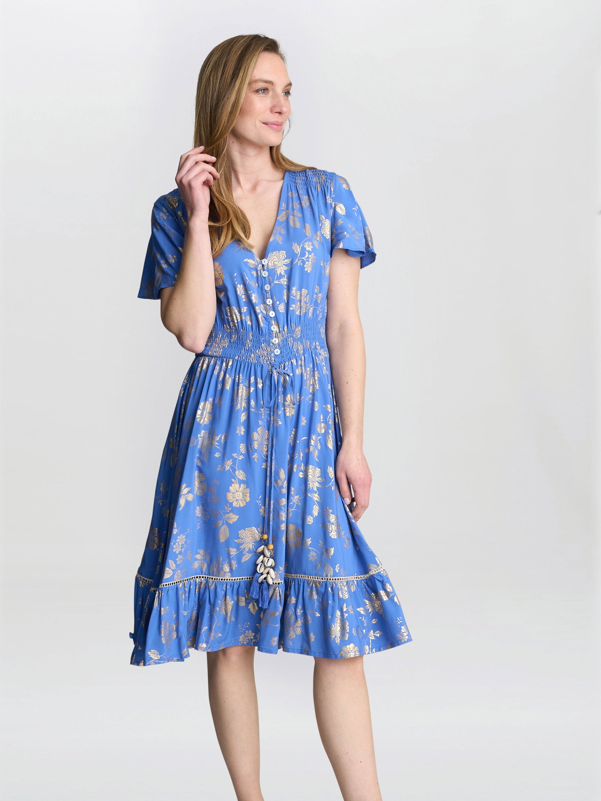  Etna Gold Print Summer Dress