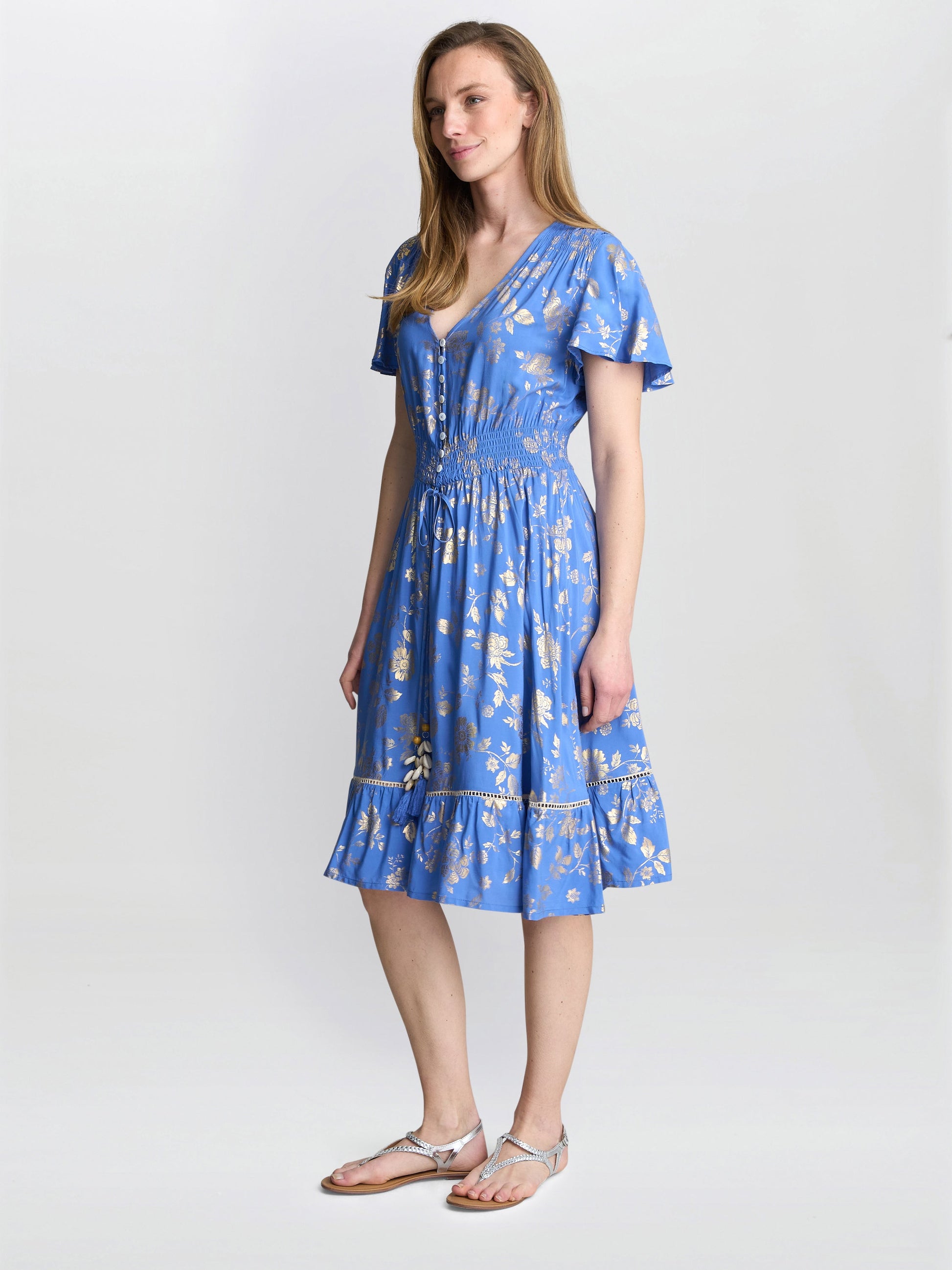  Etna Gold Print Summer Dress