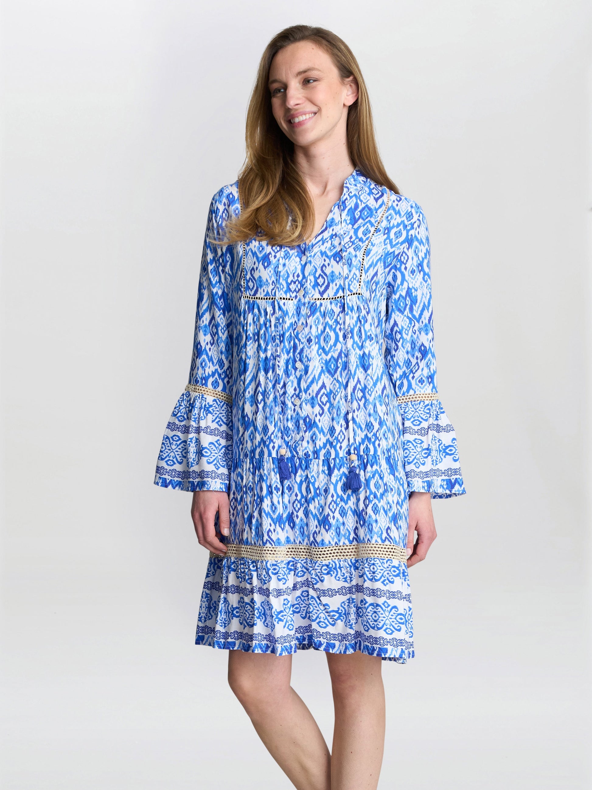  Eva Marie Collarless Shirt Dress