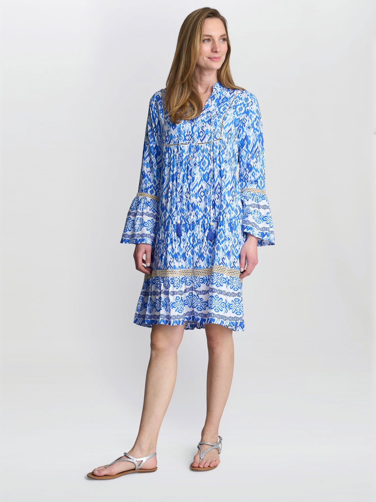  Eva Marie Collarless Shirt Dress