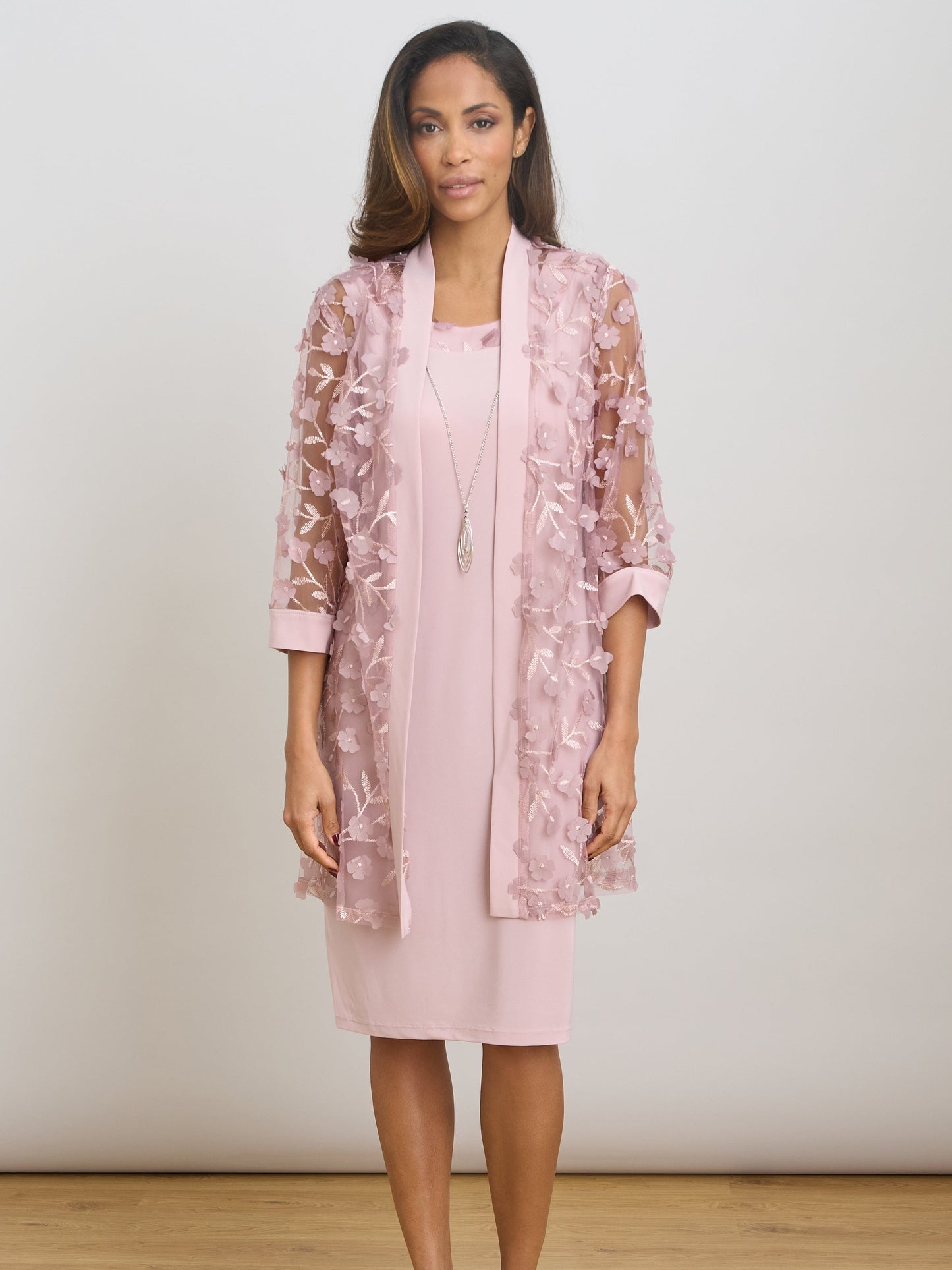  Destiny Floral Applique Dress Ad Jacket With Detachable Necklace