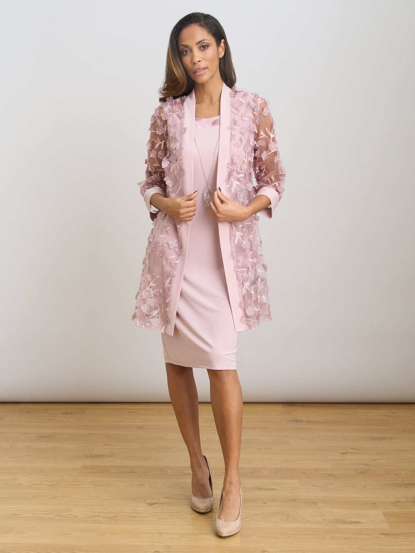  Destiny Floral Applique Dress Ad Jacket With Detachable Necklace