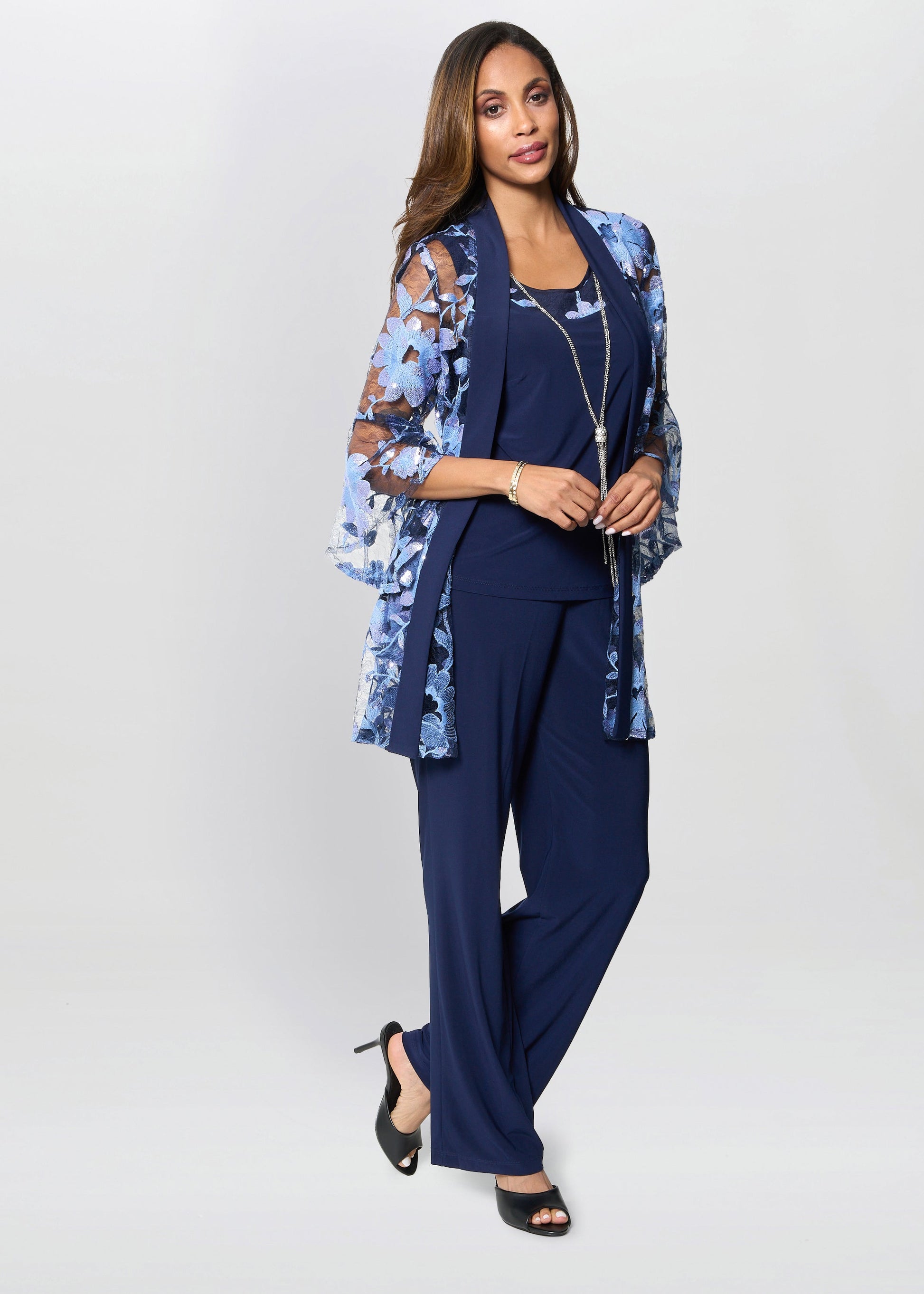  Dorris Three Piece Trouser Suit With Embroidered Jacket