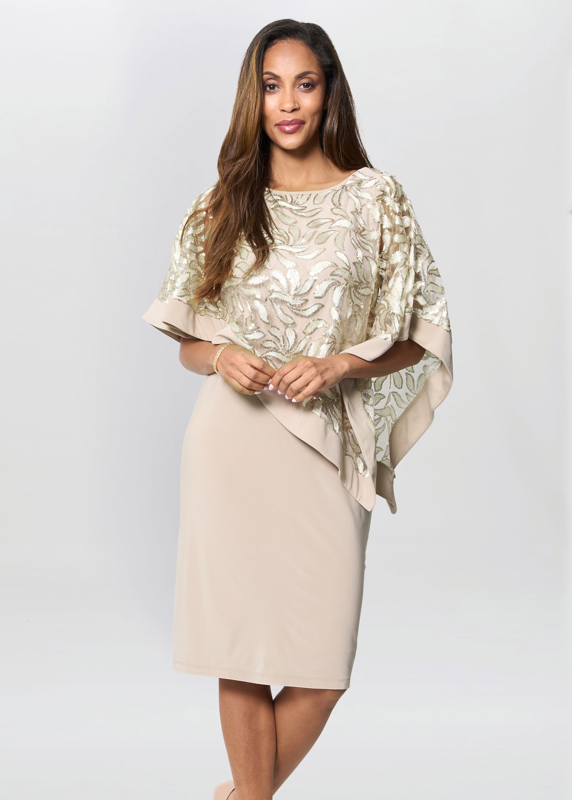  Darlene Embroidered Cape Dress