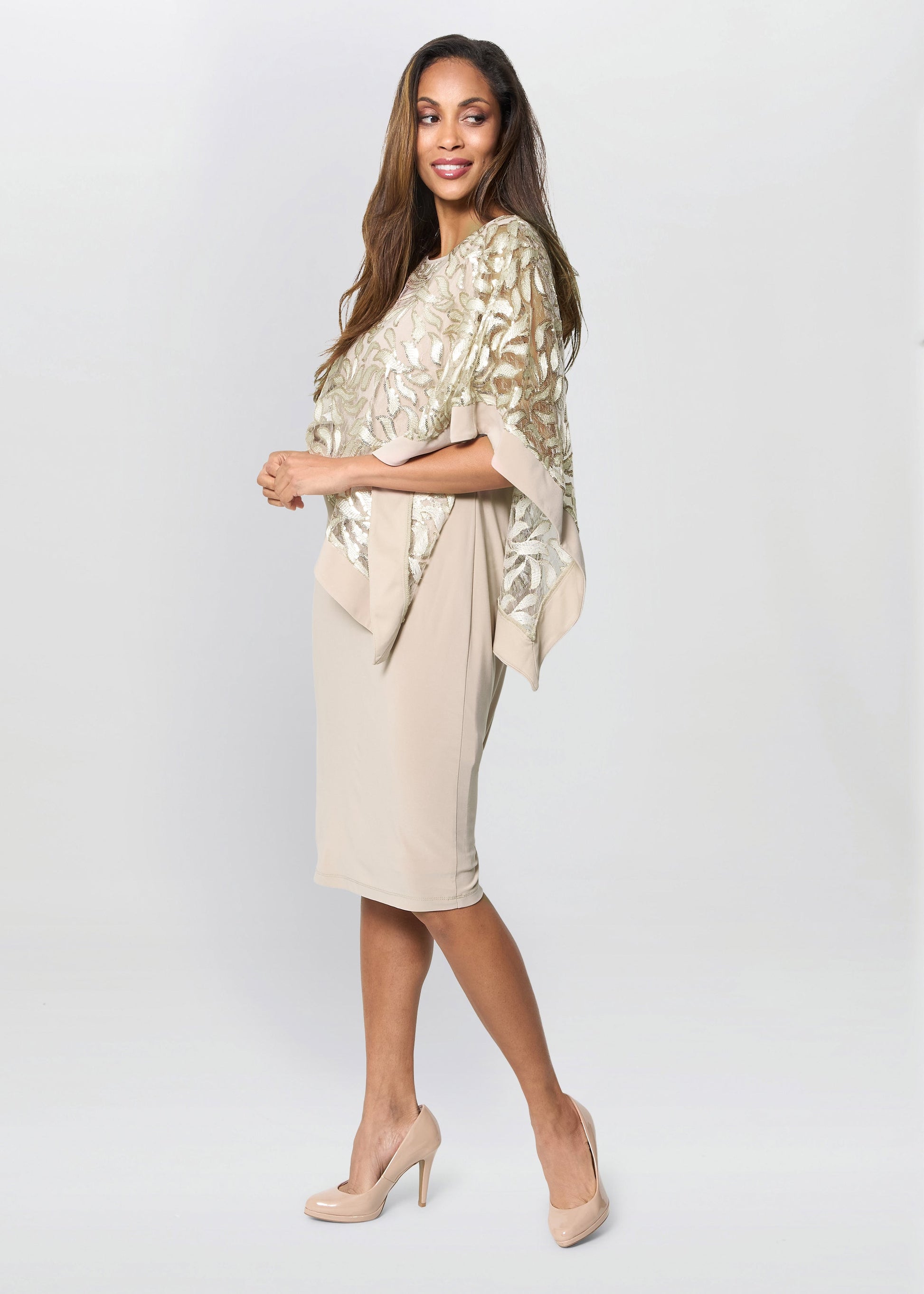  Darlene Embroidered Cape Dress