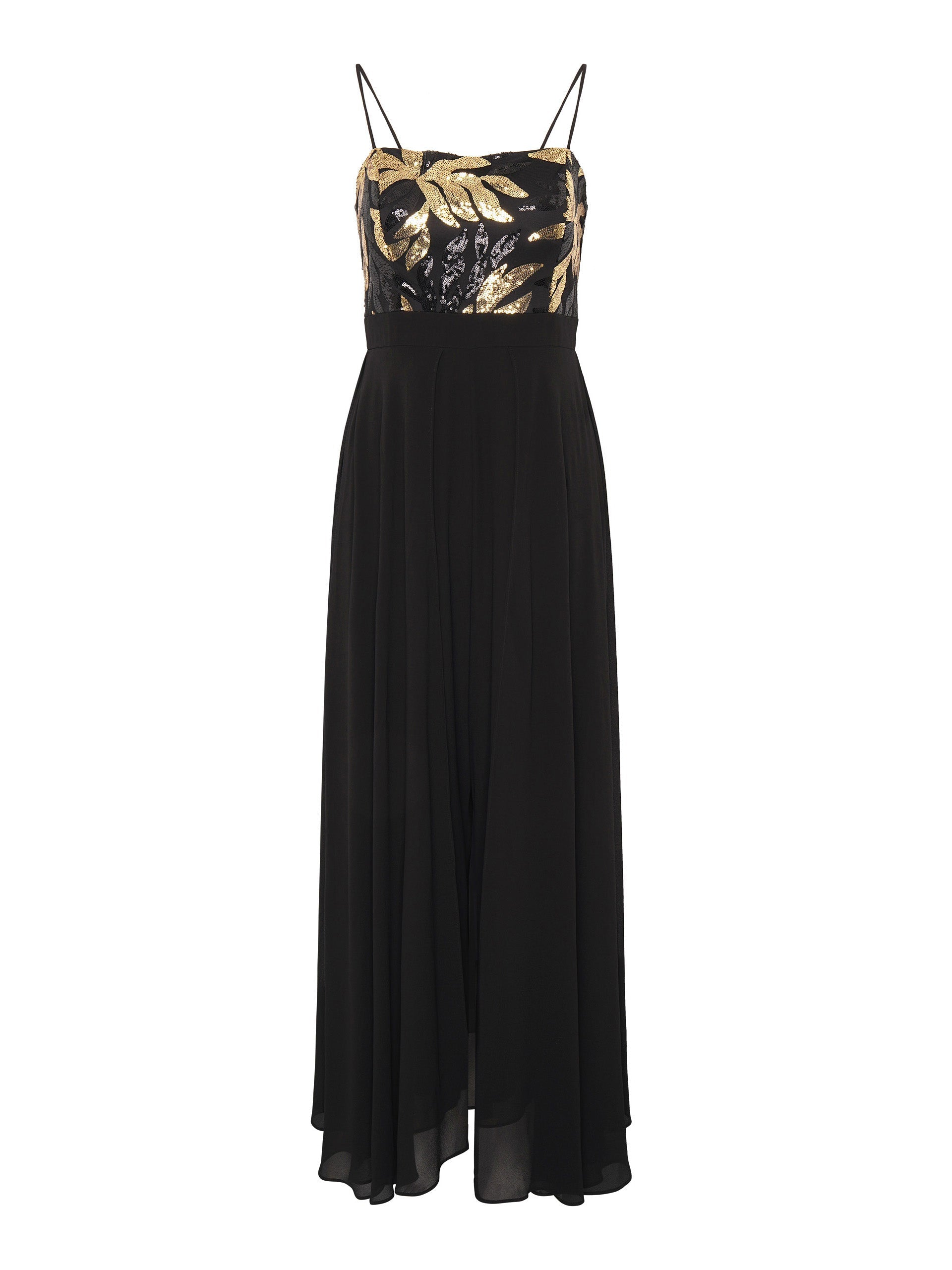  Fannie Black And Gold Chiffon Jumpsuit