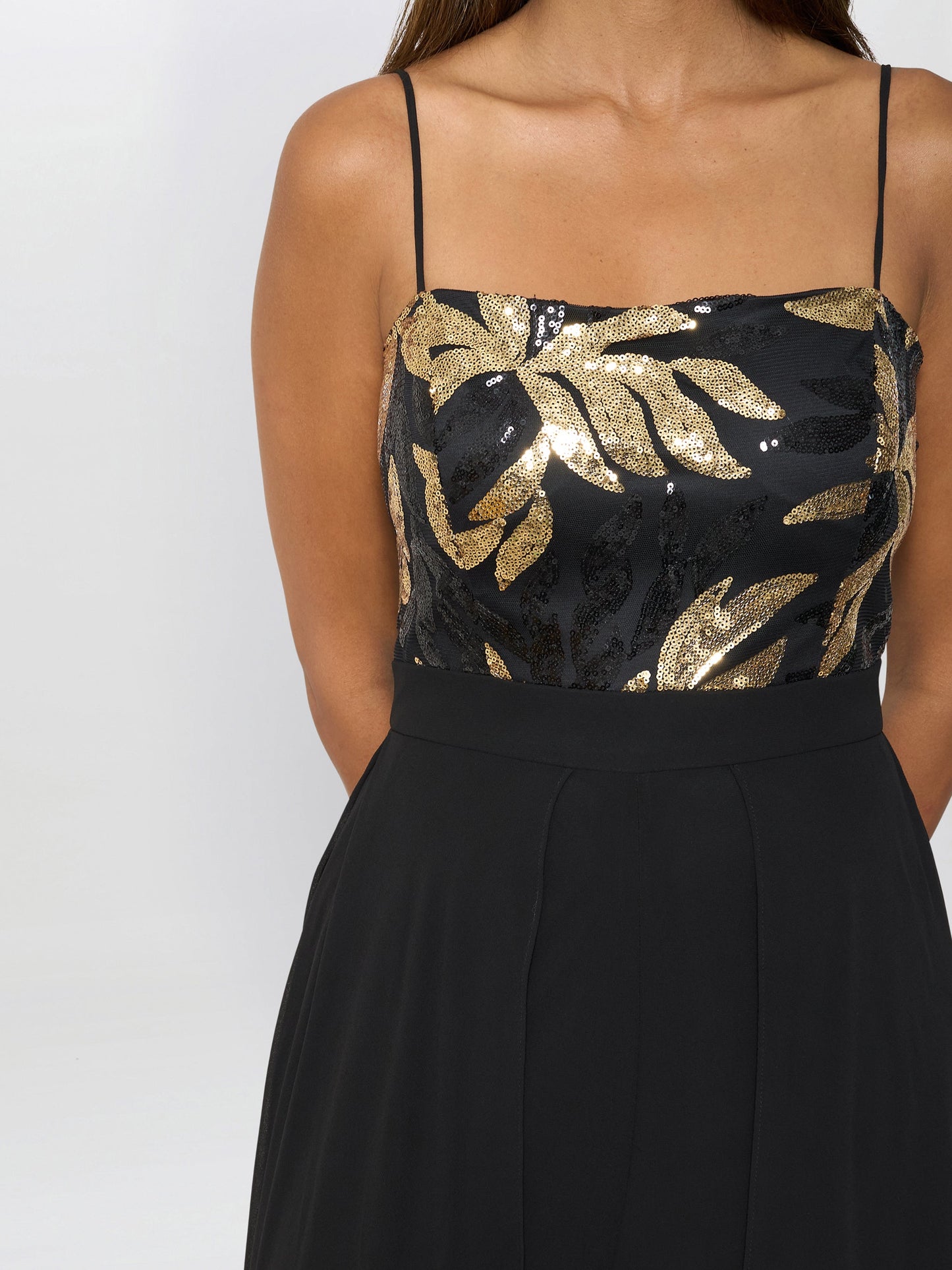  Fannie Black And Gold Chiffon Jumpsuit