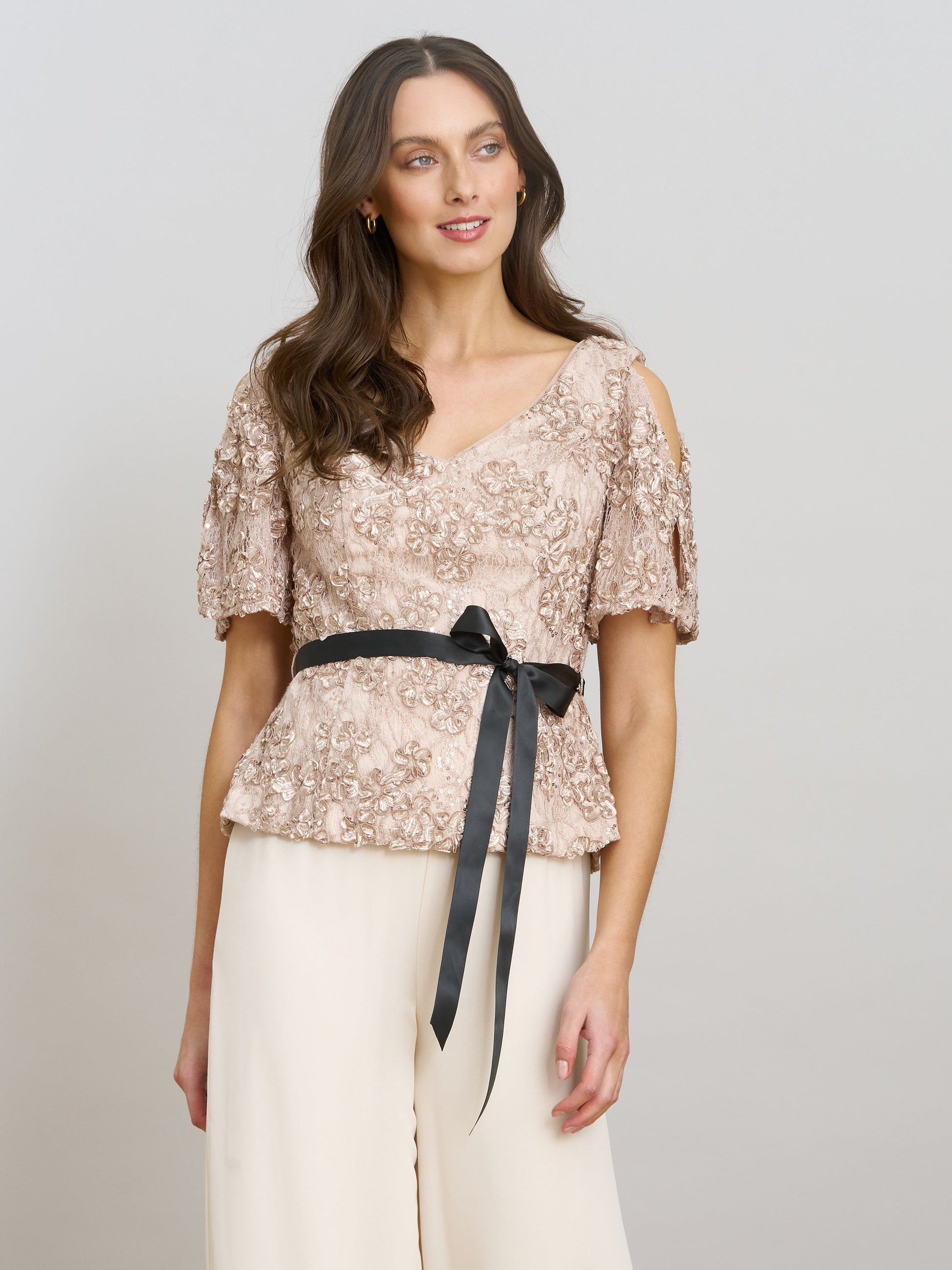  Kitty V Neck Lace Blouse