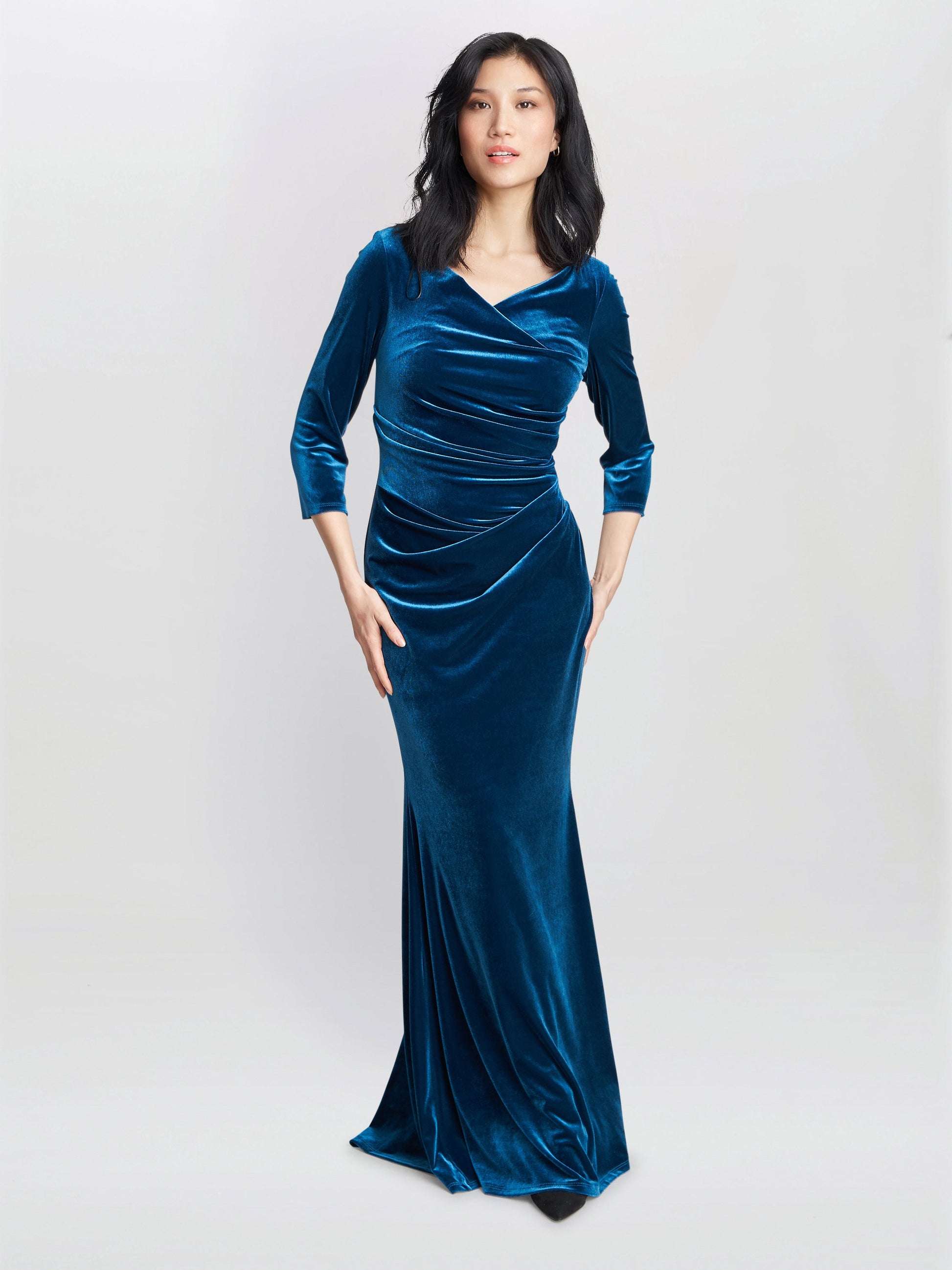  Sophie Velvet Maxi Dress With 3/4 Sleeve
