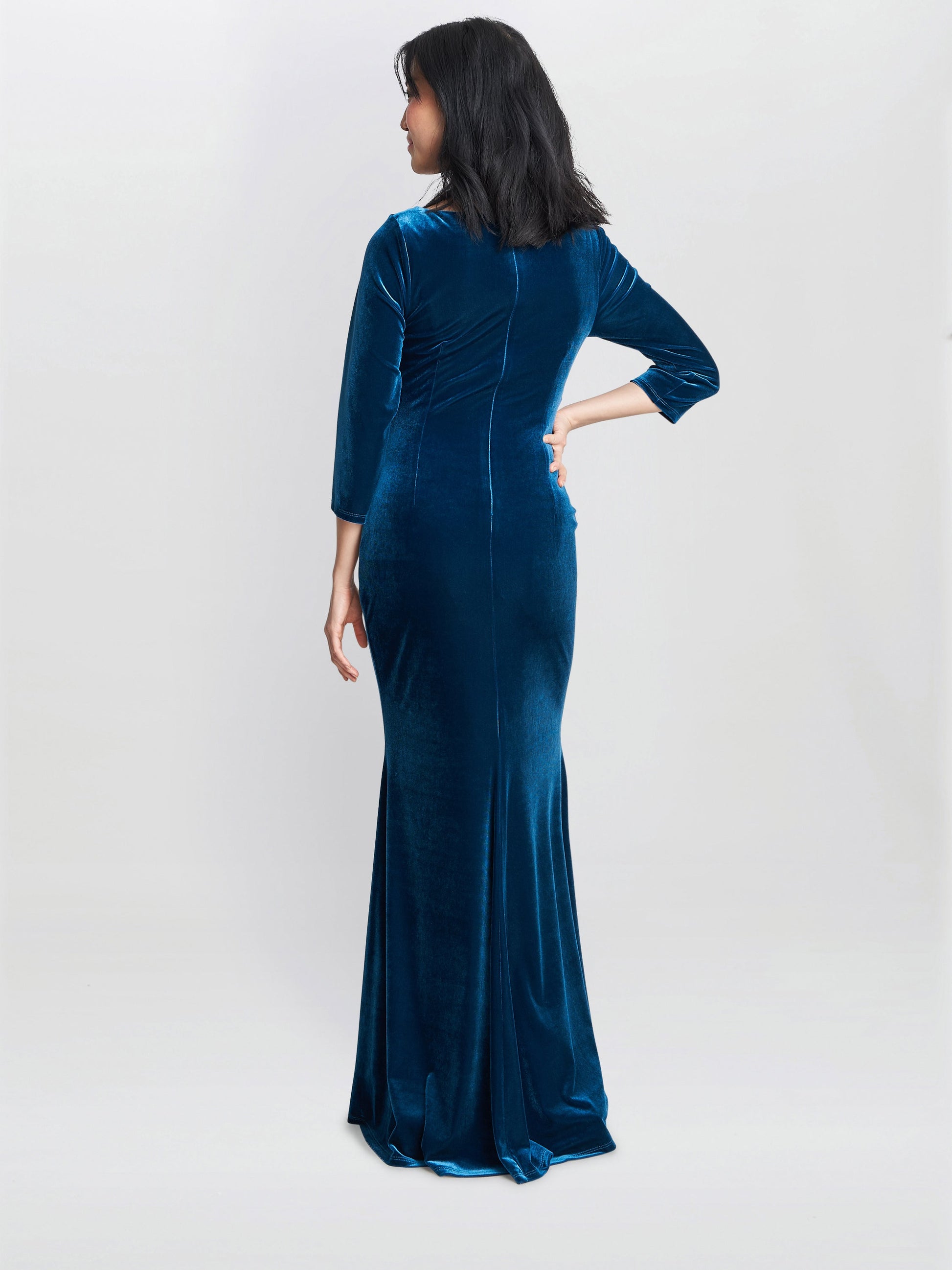  Sophie Velvet Maxi Dress With 3/4 Sleeve