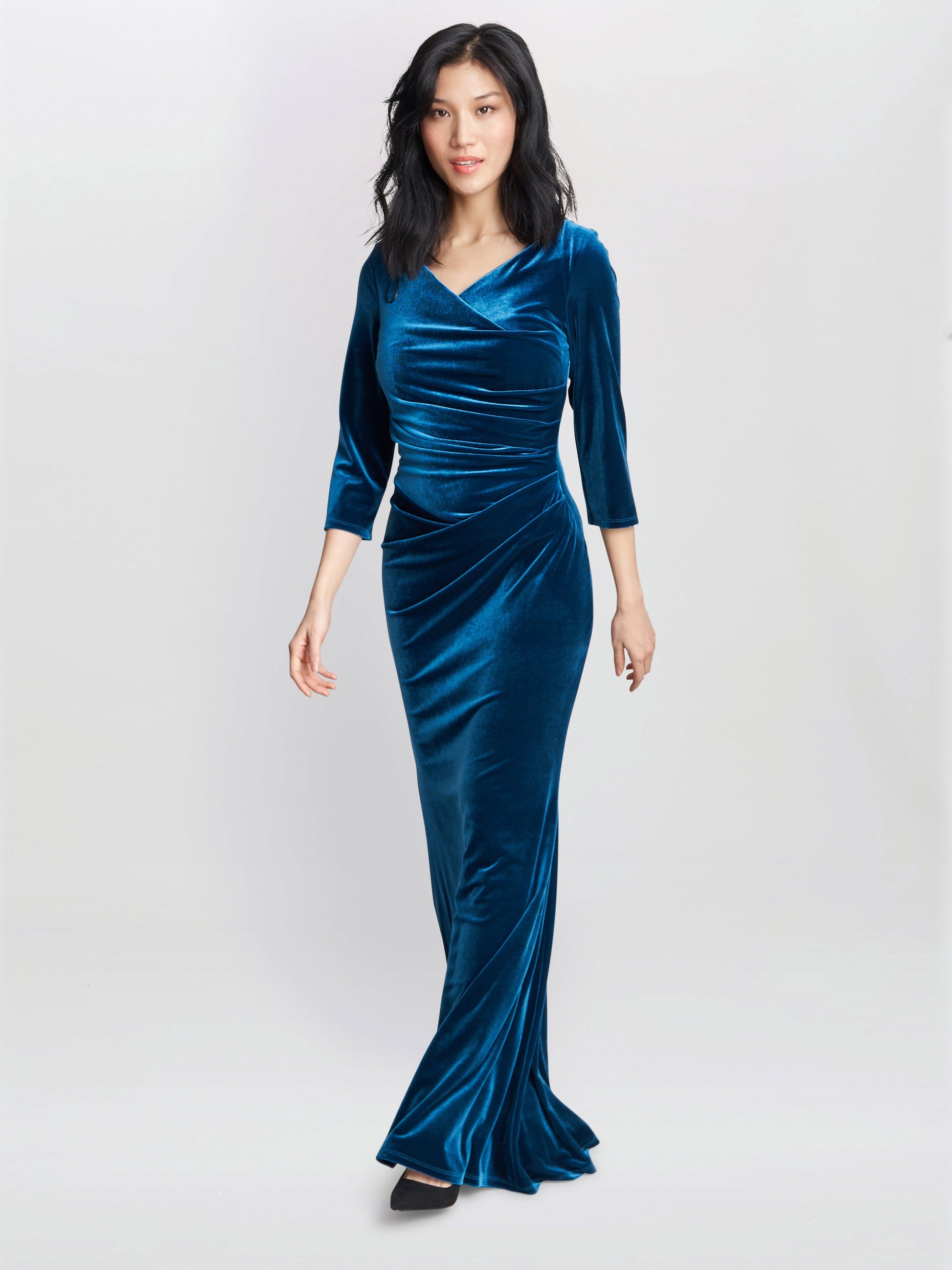  Sophie Velvet Maxi Dress With 3/4 Sleeve