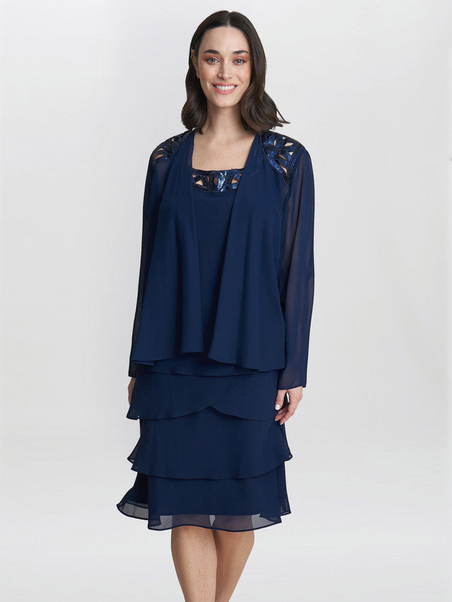  Leigh Embellished Tiered Sequin Jacket Dress