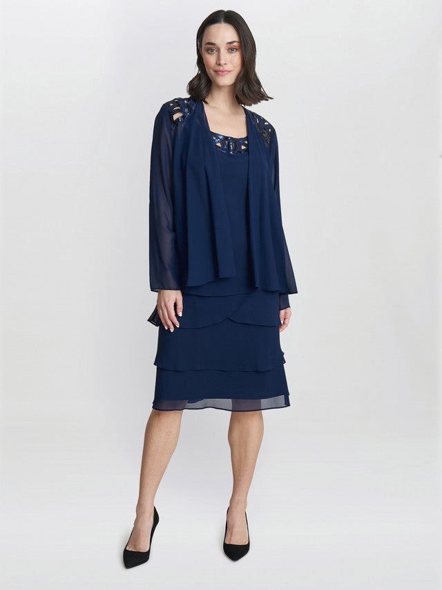  Leigh Embellished Tiered Sequin Jacket Dress