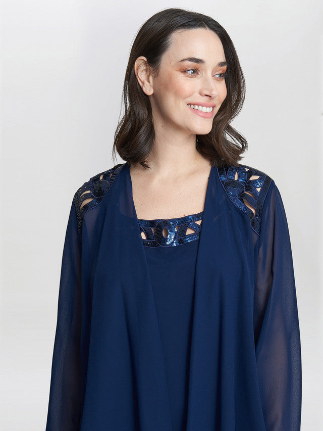  Leigh Embellished Tiered Sequin Jacket Dress