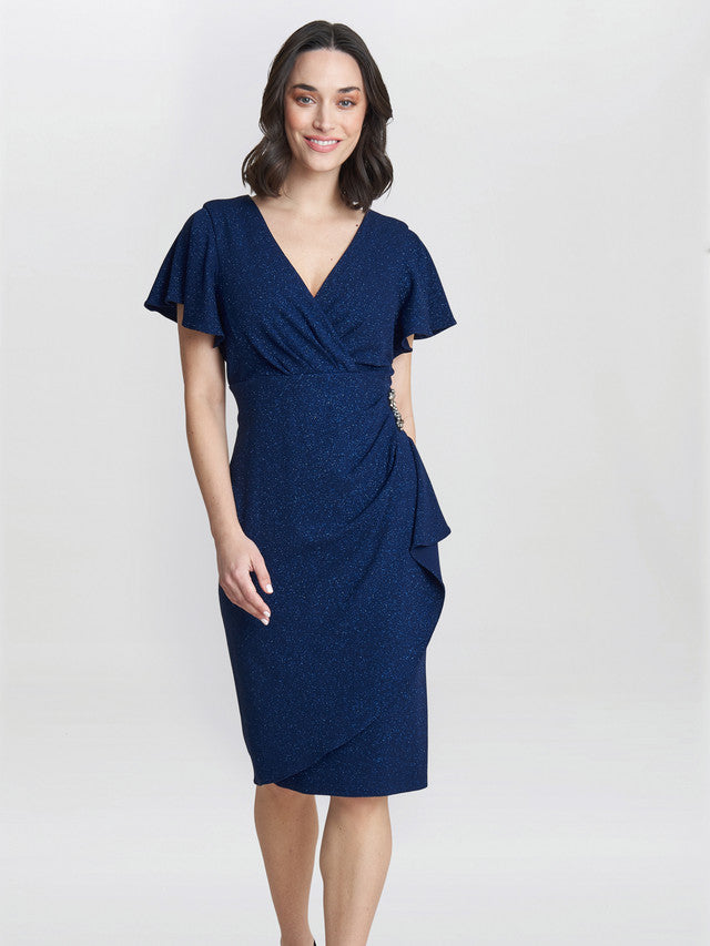 Glenda Metallic Midi Dress With Embellishment