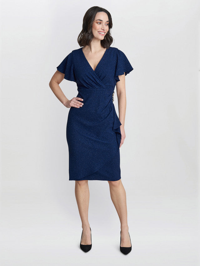  Glenda Metallic Midi Dress With Embellishment