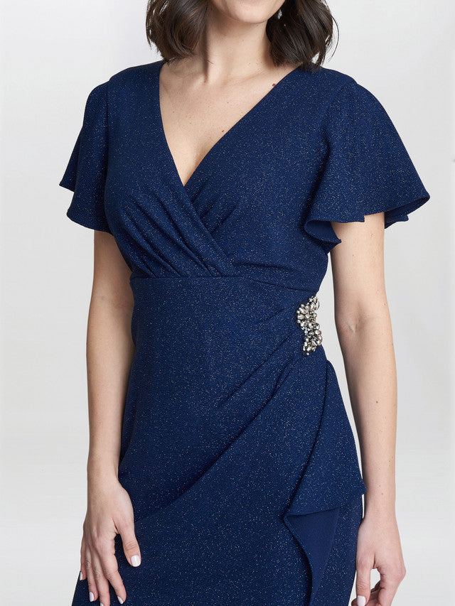  Glenda Metallic Midi Dress With Embellishment