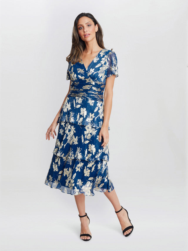  Simone Foil Printed Tiered Dress