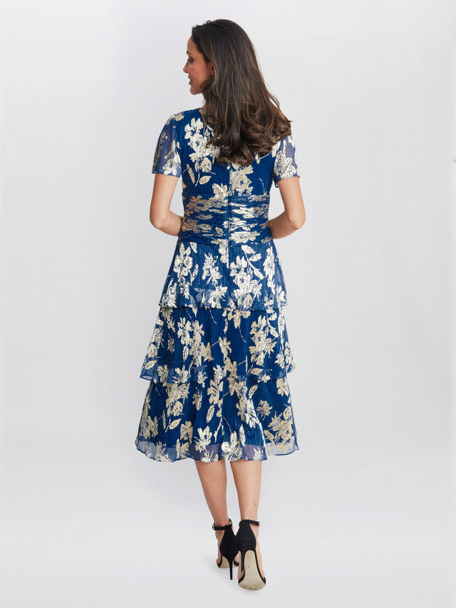  Simone Foil Printed Tiered Dress