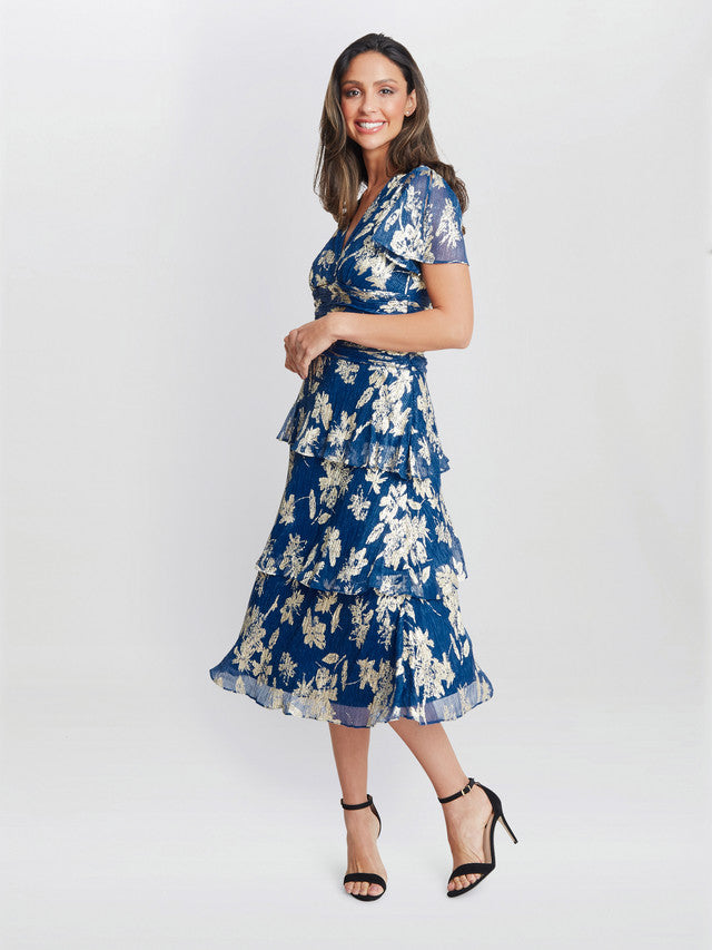  Simone Foil Printed Tiered Dress