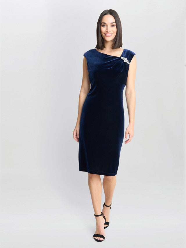  Justine Sleeveless Velvet Dress With Trim