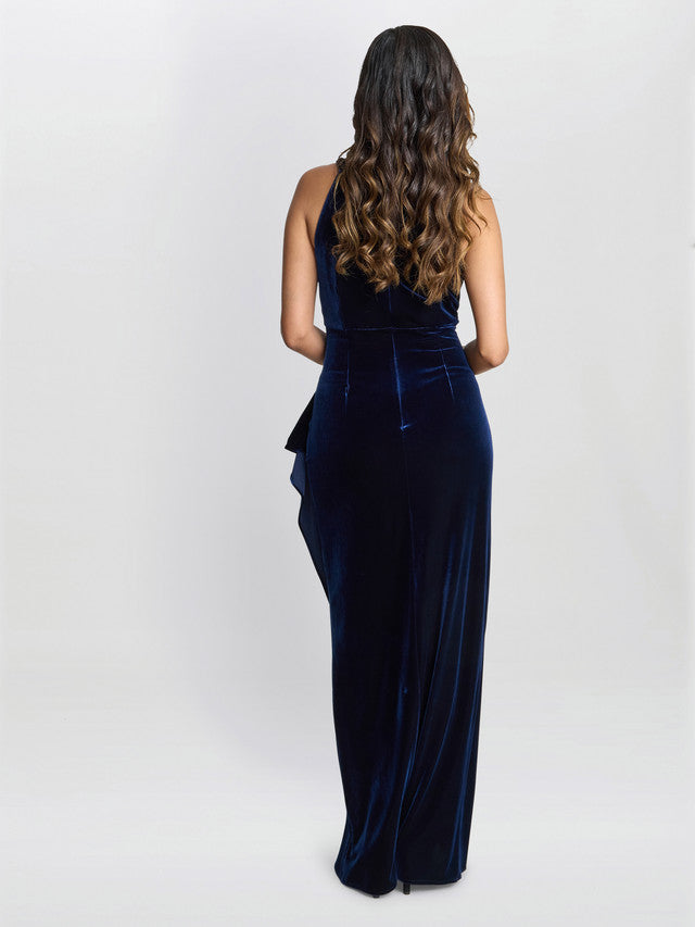  Naomi Beaded Velvet Halter Neck Maxi Dress