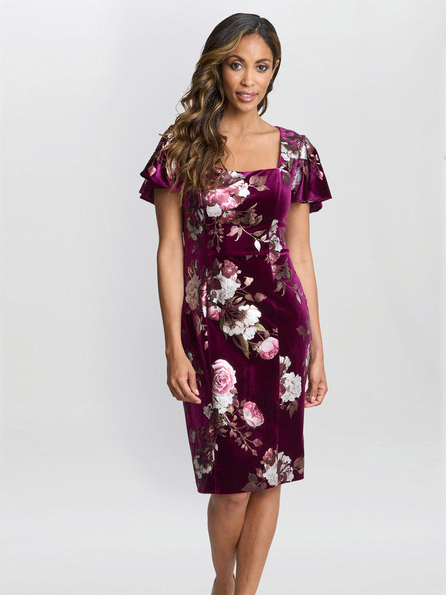  Paulina Square Neck Foil Printed Velvet Dress