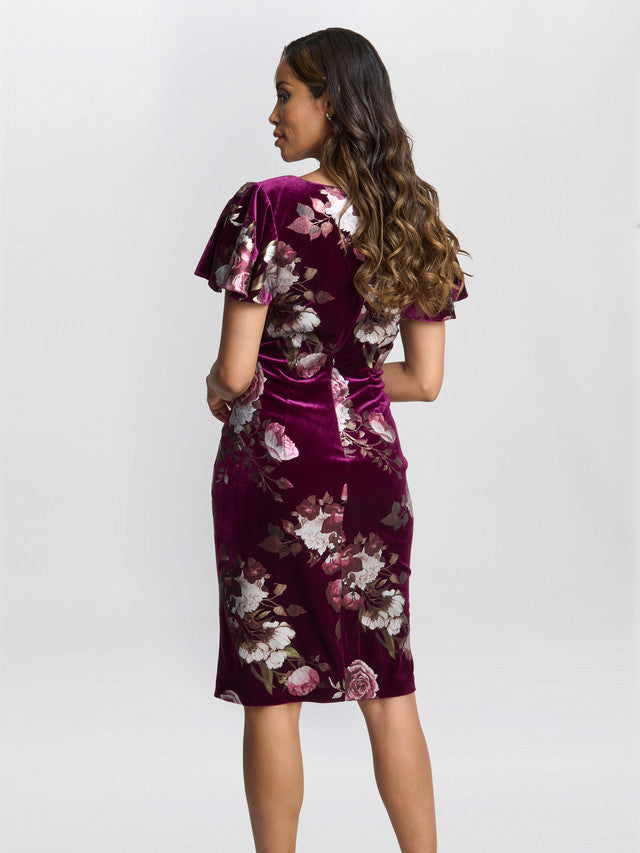  Paulina Square Neck Foil Printed Velvet Dress